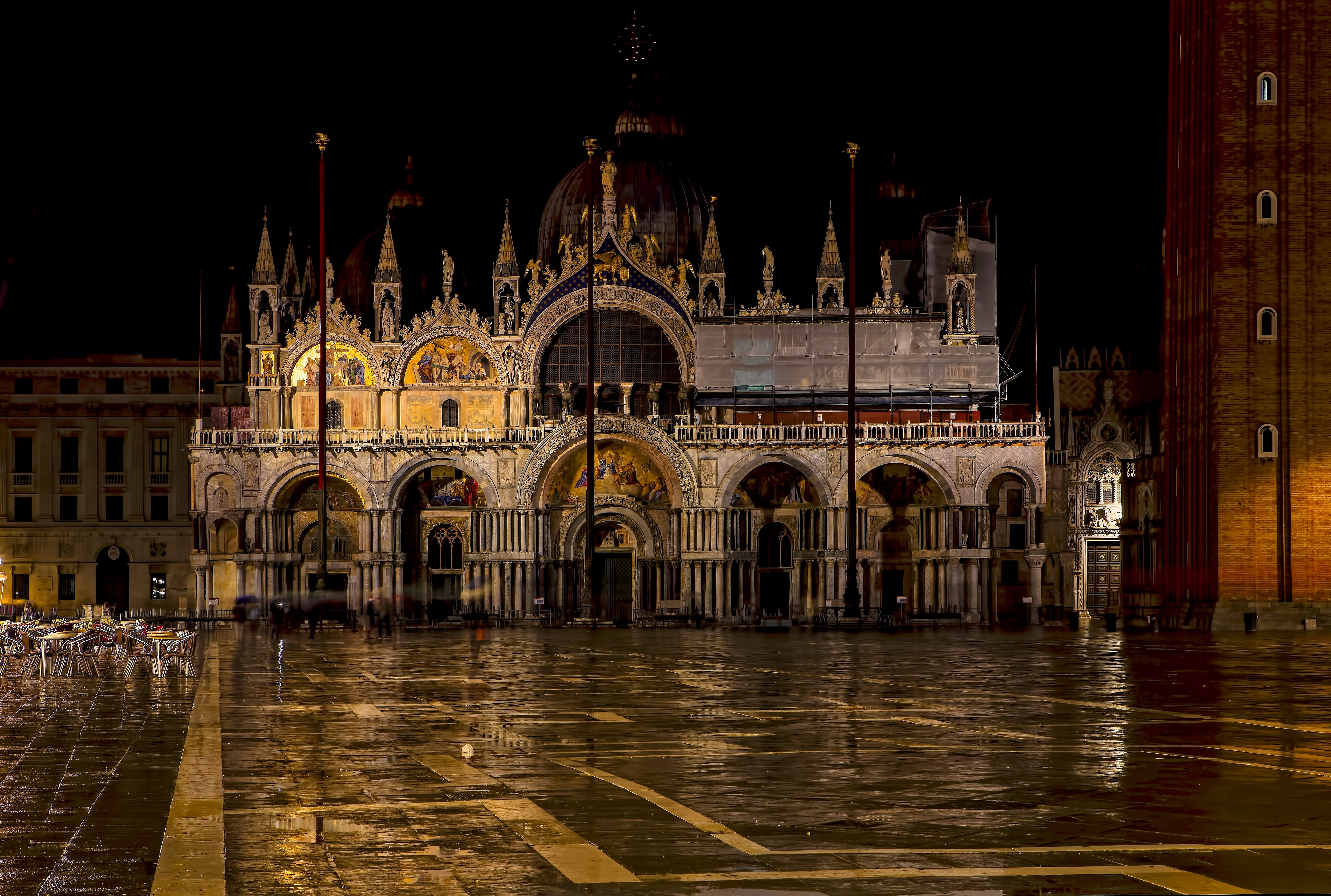 piazza, architecture, water, travel, built structure, place of worship, arch, column, history, byzantine, cathedral, belief, mosaic, tourism, night, religion, HD Wallpaper