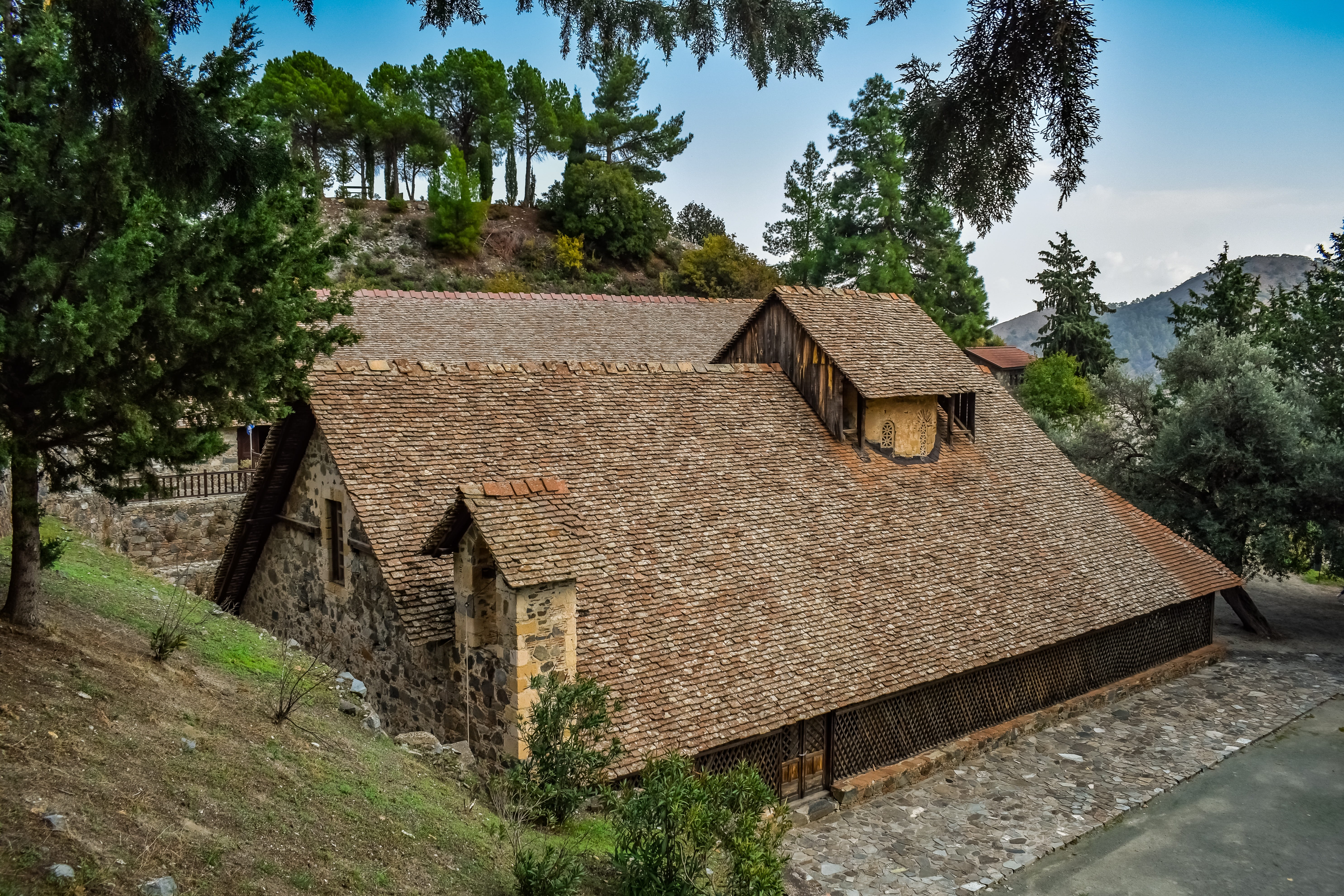 building exterior, cyprus, roof tile, lagoudera, medieval, outdoors, roof, day, house, no people, historically, monastery, sky, growth, church, built structure, HD Wallpaper