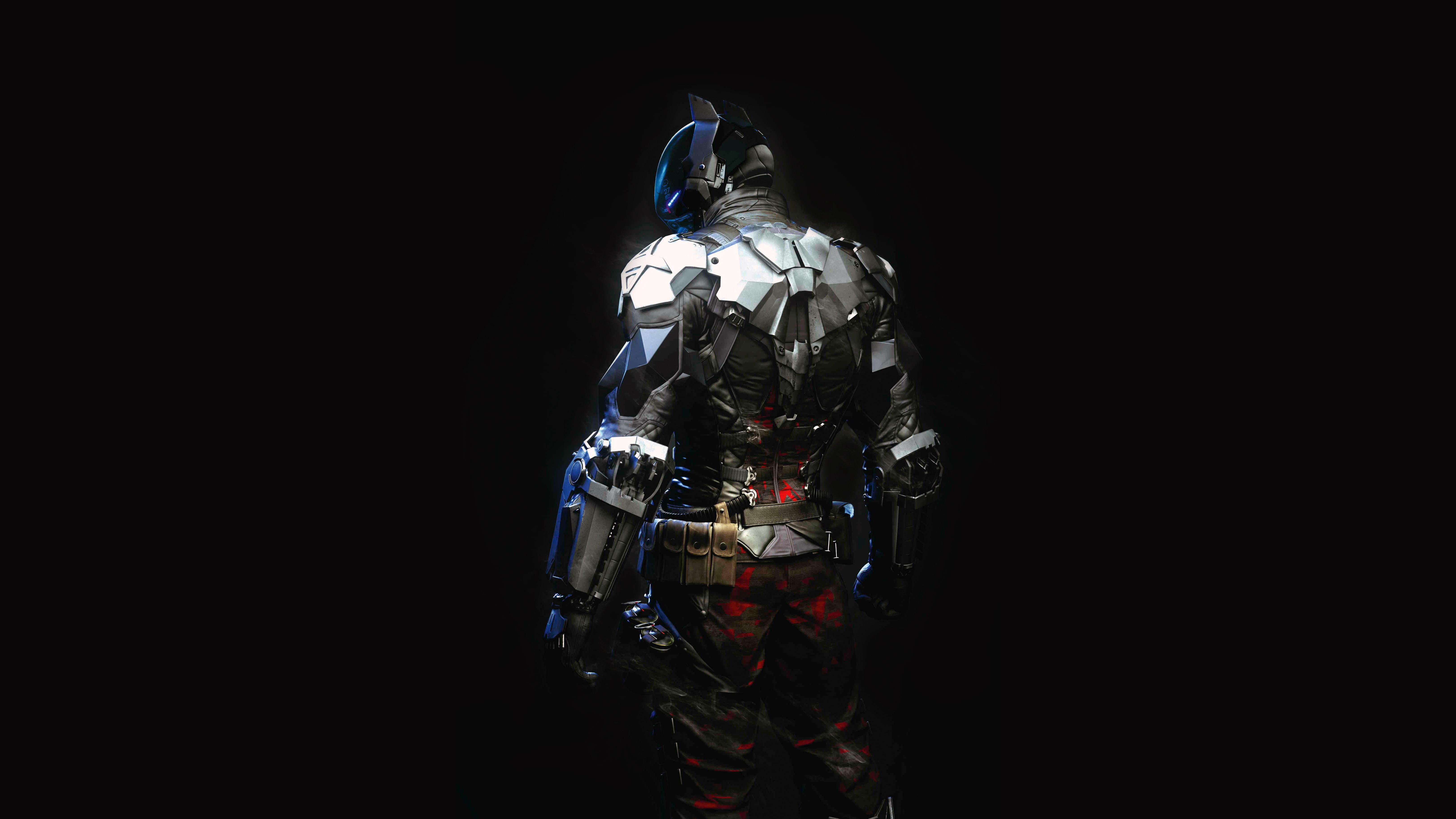 copy space, studio shot, rear view, clothing, military, Batman, government, art and craft, standing, cut out, Batman: Arkham Knight, 5K, poster, black background, HD Wallpaper