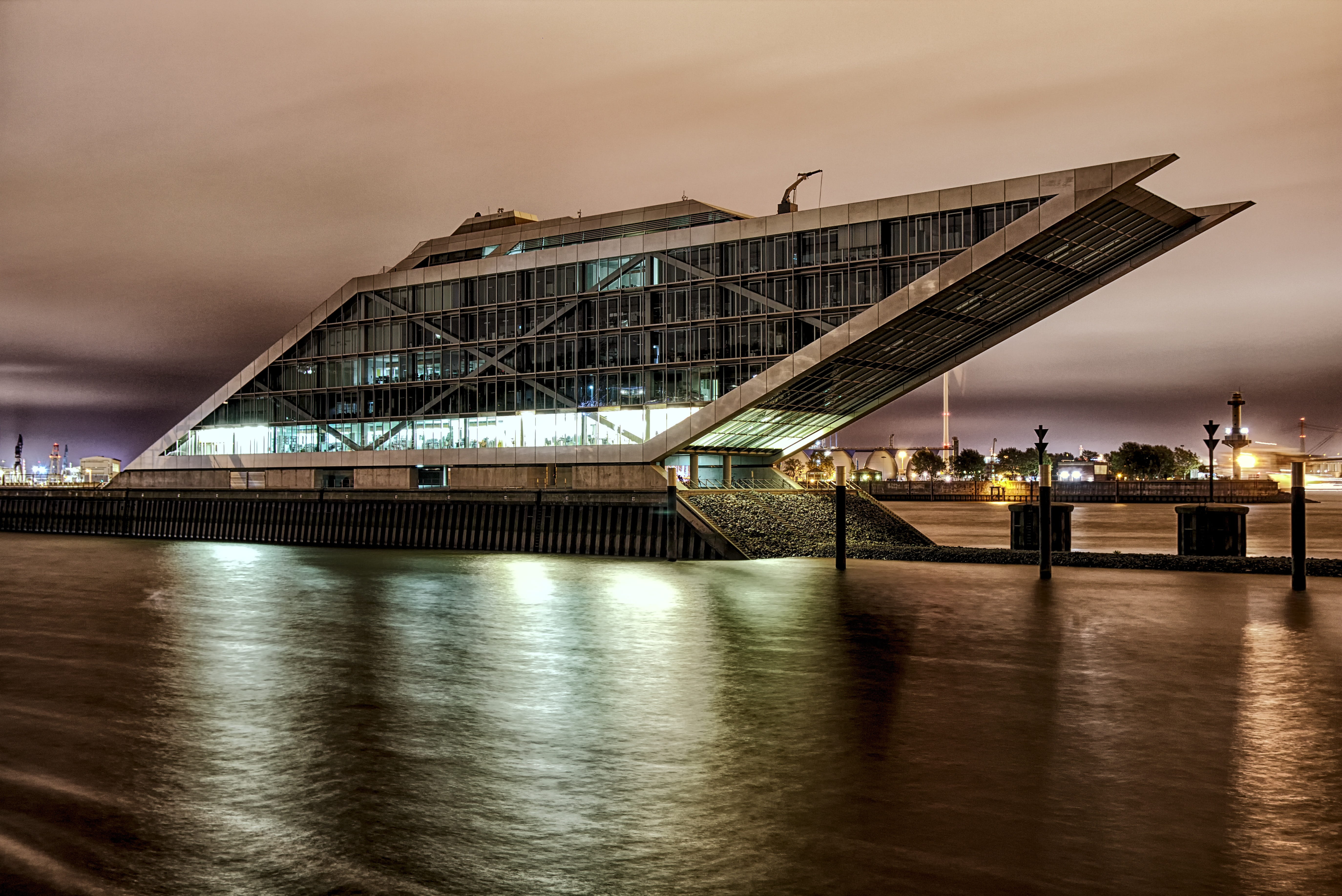 transportation, city, industrial, elbe, building, night, port, nature, lights, europe, illuminated, cloud - sky, harbour, outdoors, sky, built structure, HD Wallpaper