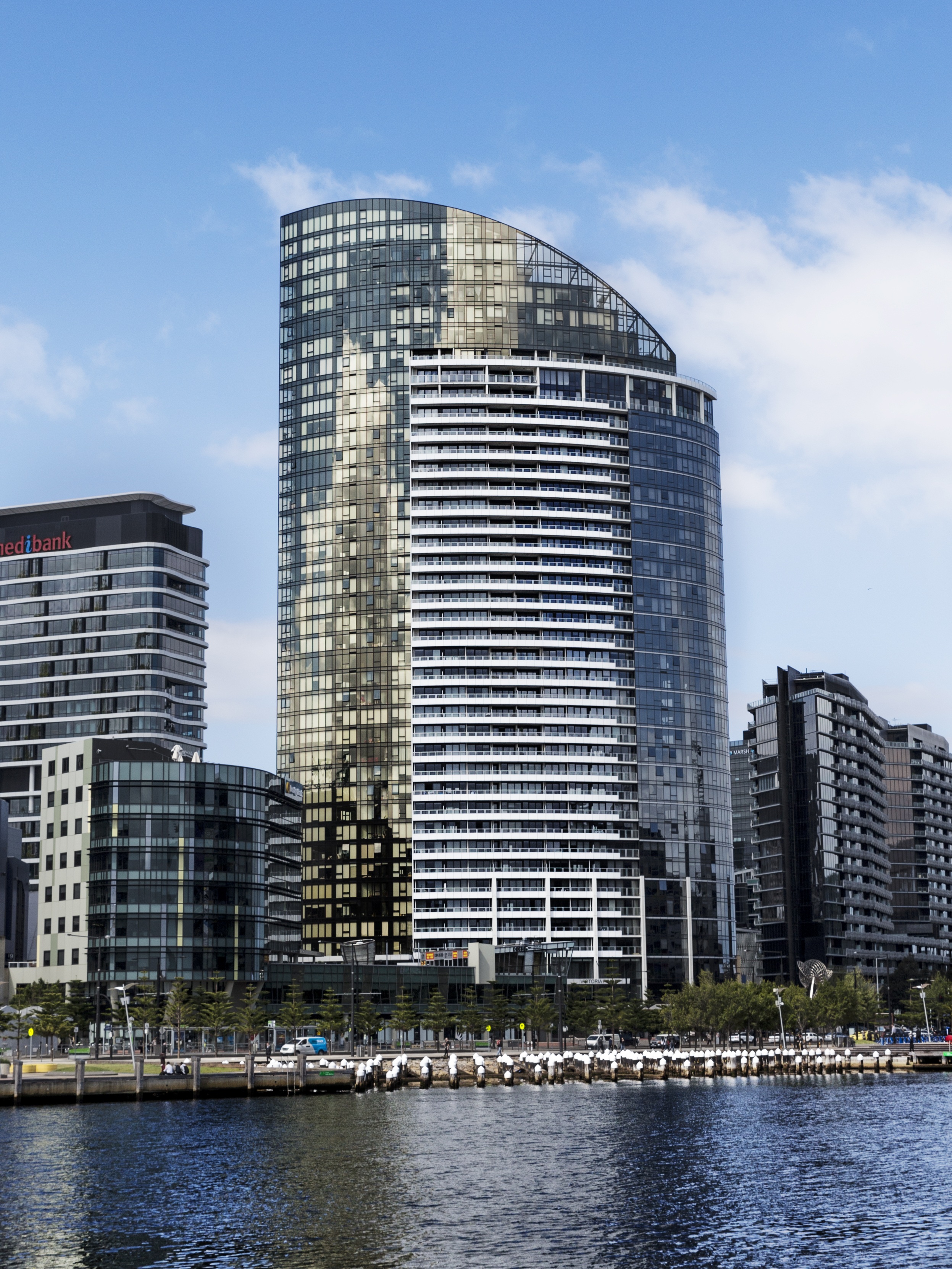 building, outdoors, building exterior, water, architecture, skyscraper, nature, glass, melbourne, day, sky, built structure, docklands, skyline, view, business, Phone HD Wallpaper