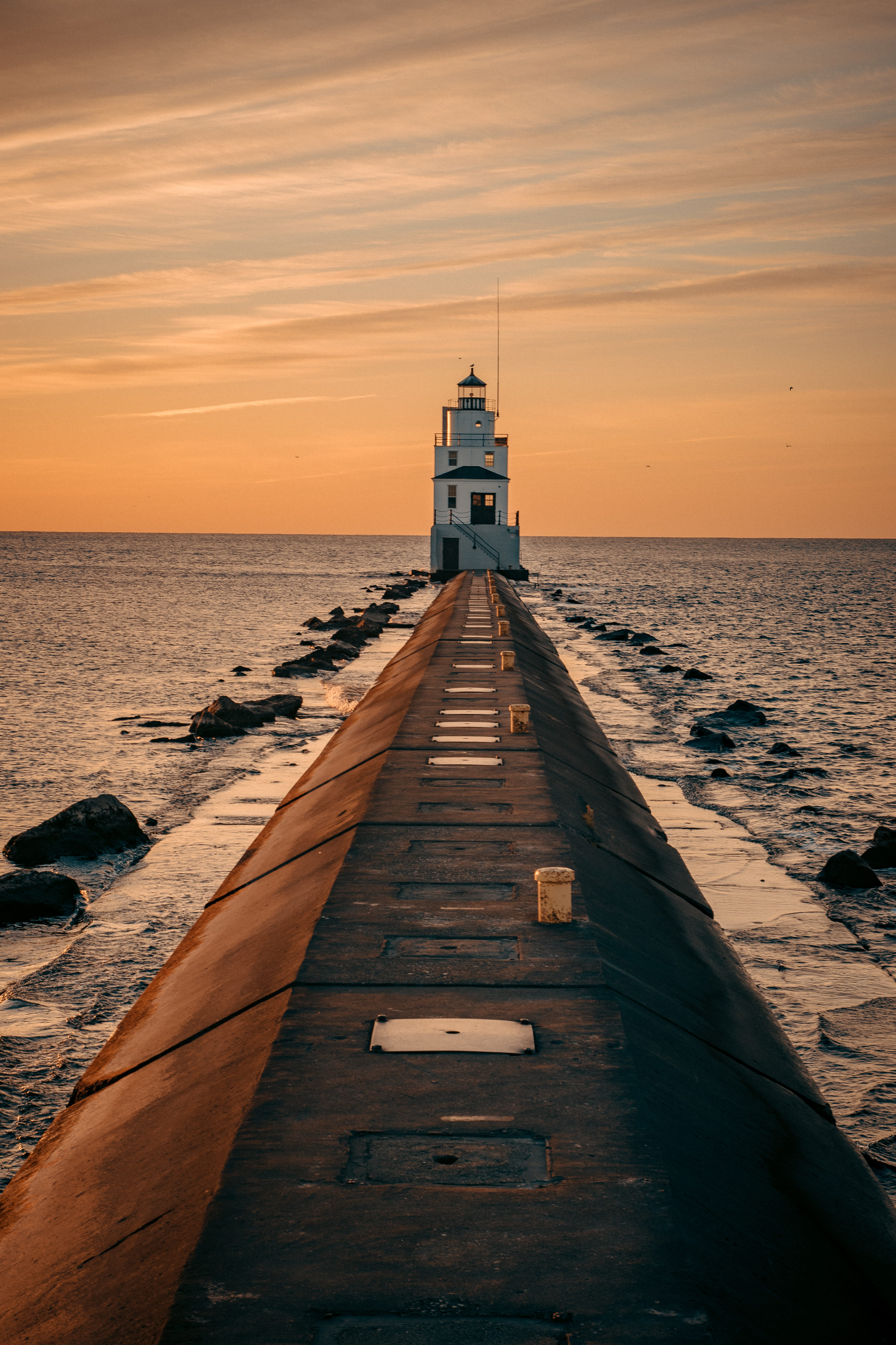 ocean, morning, horizon line, no people, built structure, pier, land, outdoors, sky, lockscreen, direction, nature, wood - material, Phone HD Wallpaper