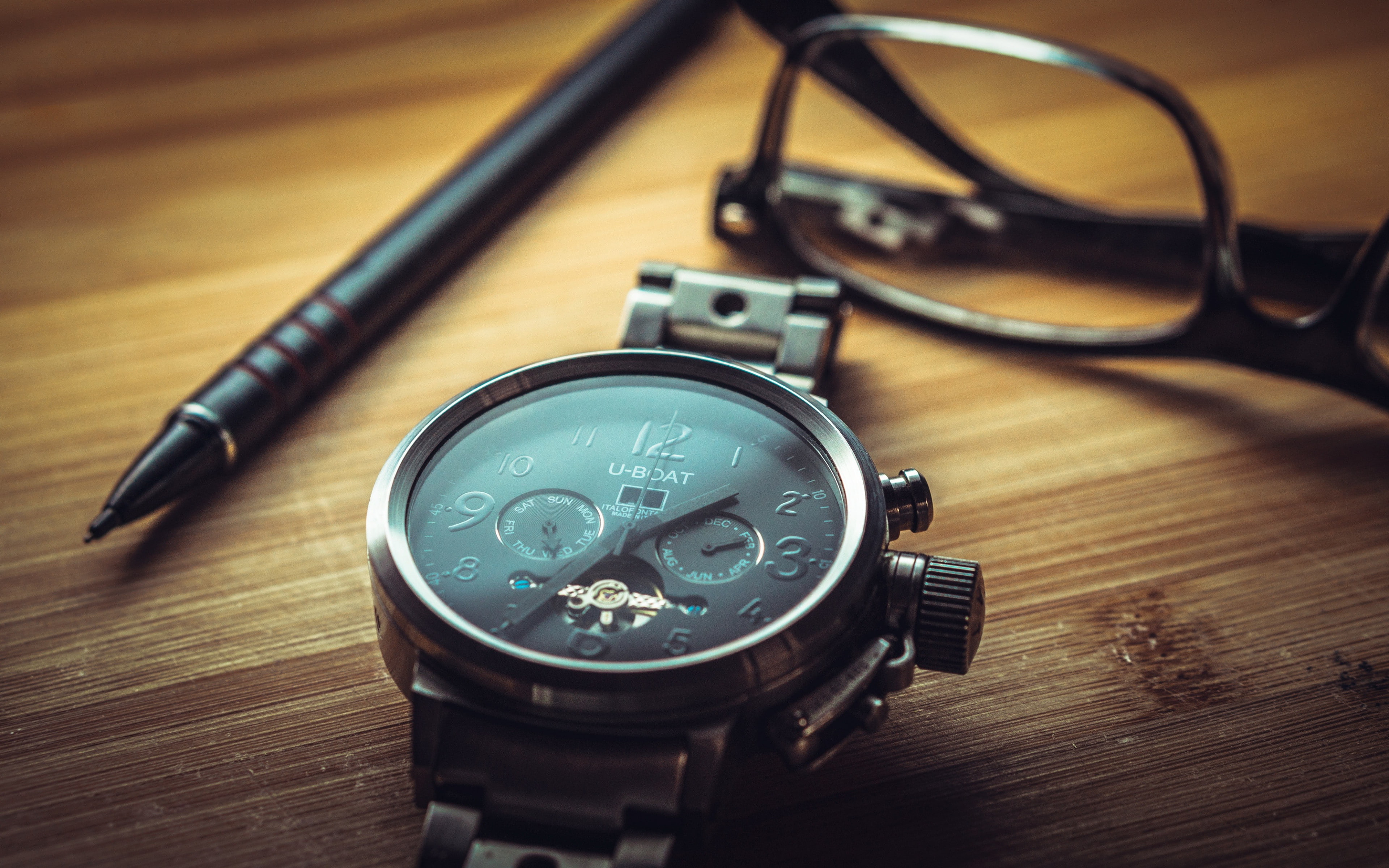 4K, penm, glasses, watches backgrounds, u-boat, Download 3840x2400 u-boat, HD Wallpaper