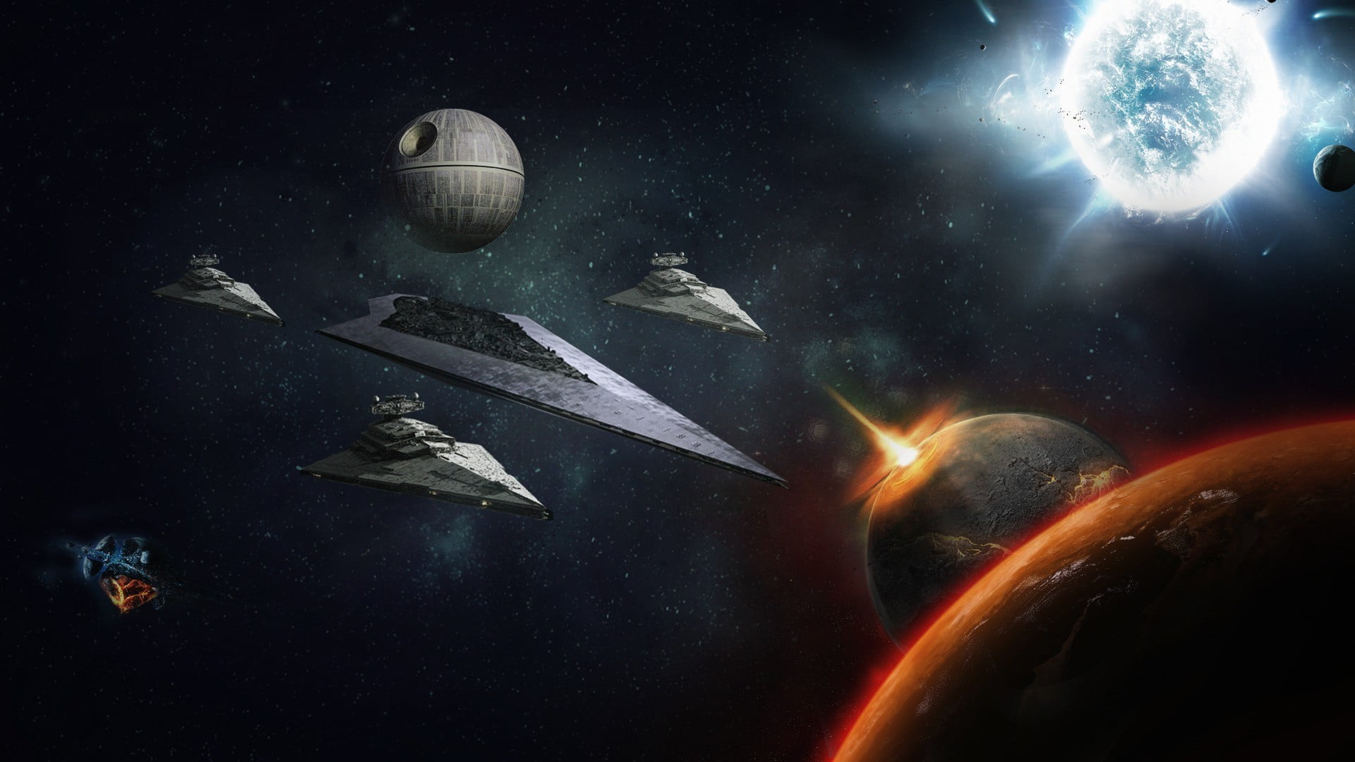 galaxy, planet - space, moon, orbiting, air vehicle, 1080P, night, no people, nature, aggression, wars, Star Wars, star, exploding, astronomy, space, star - space, HD Wallpaper