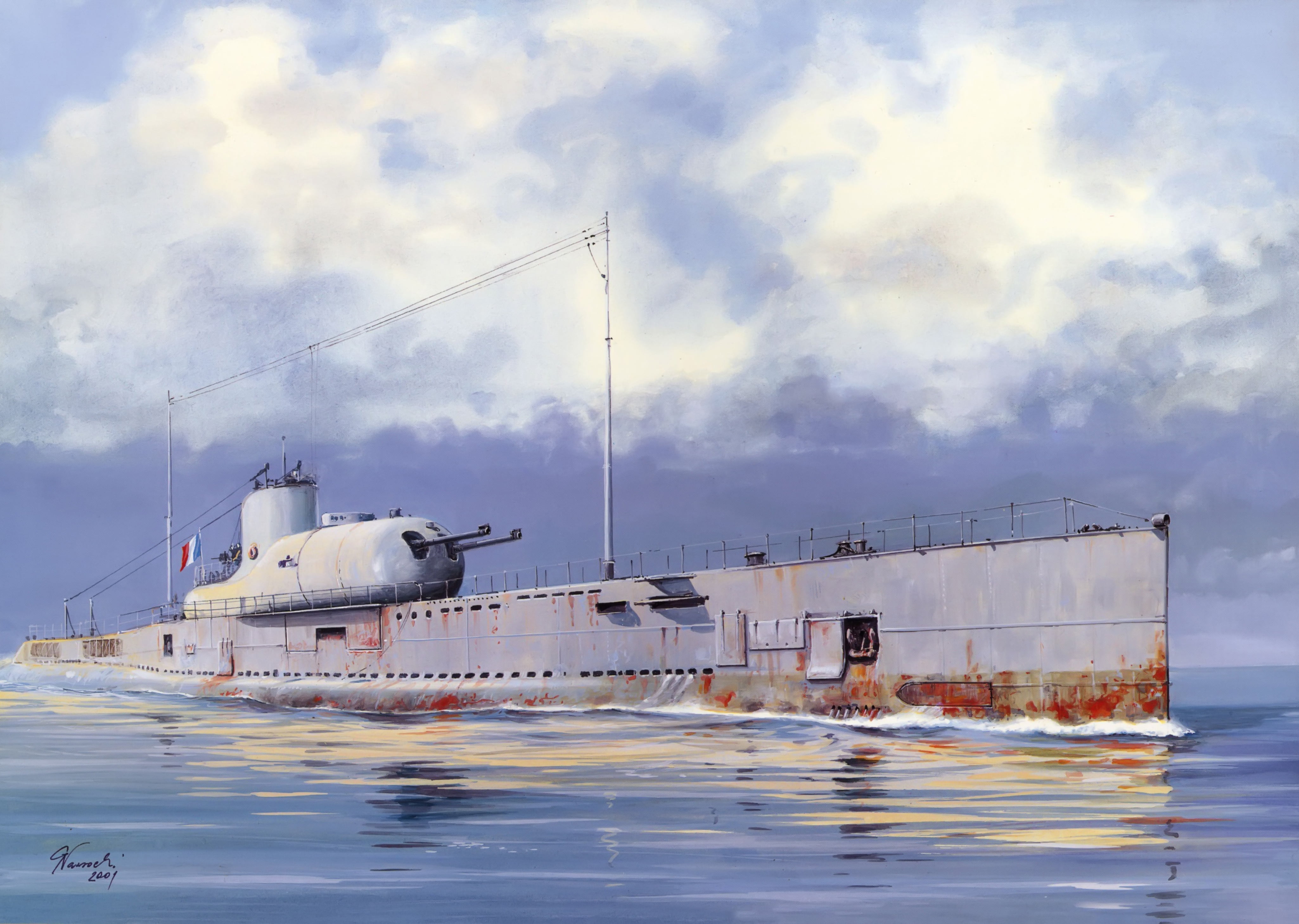 submarine, mode of transportation, boat, outdoors, ship, harbor, freight transportation, sailboat, Surcouf, no people, The second world war, sea, sky, nautical vessel, HD Wallpaper
