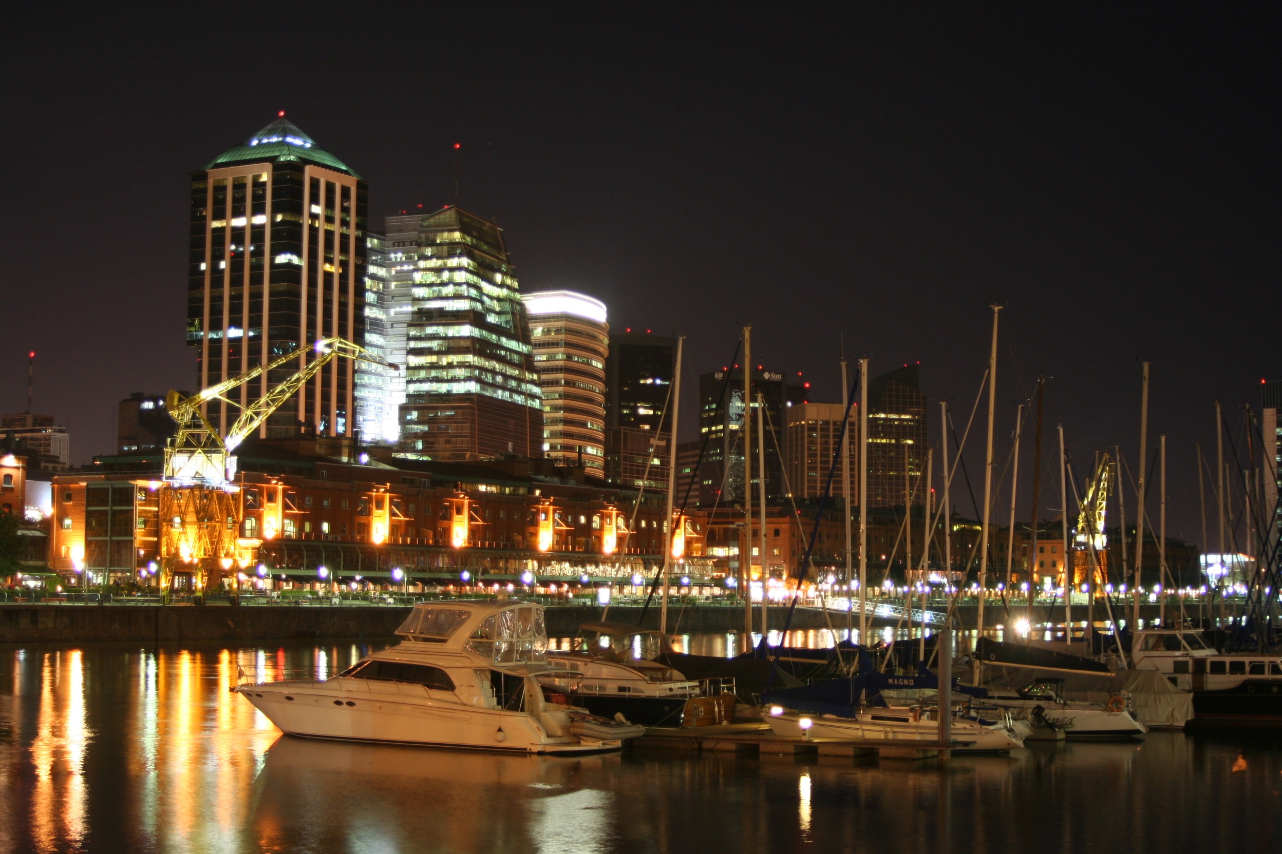 nautical vessel, log, reflection, sailboat, passenger craft, skyscraper, luxury, argentina, no people, mode of transportation, water, architecture, night, HD Wallpaper