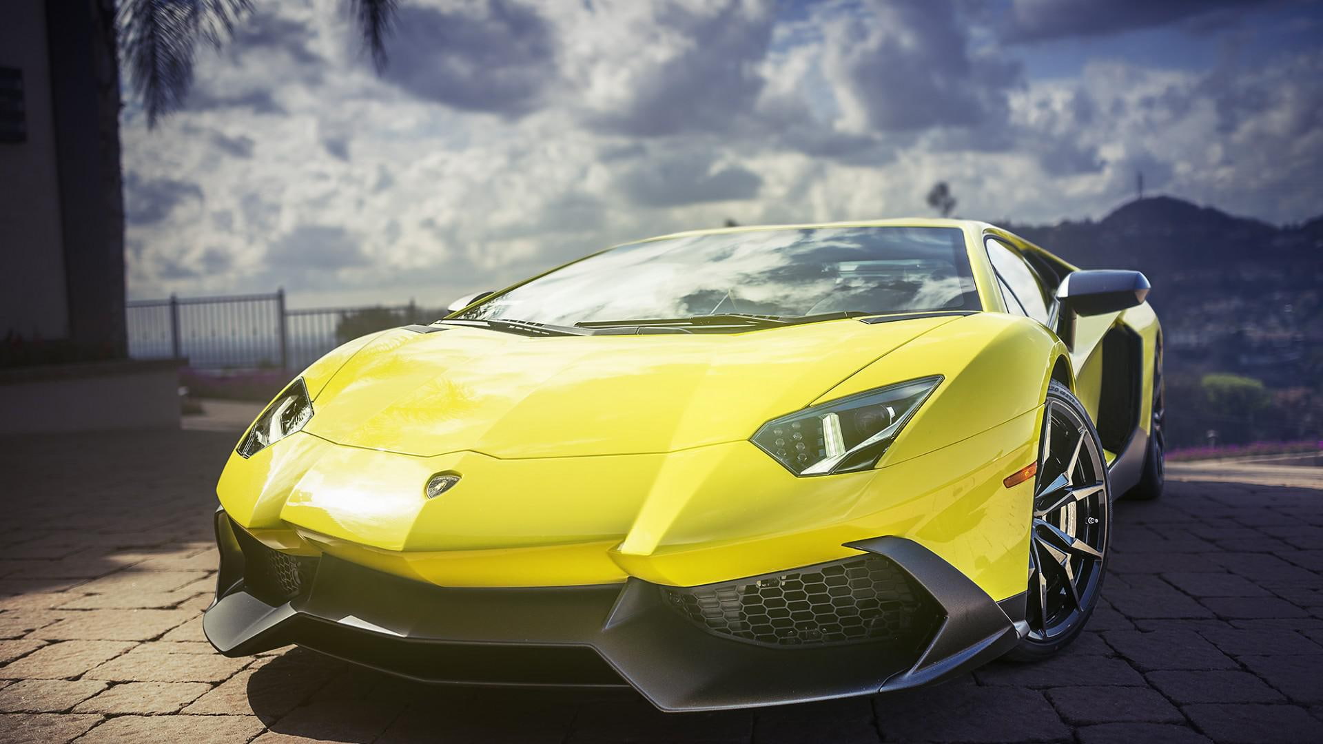 yellow, car, sports, super sports car, lamborghini aventador, lamborghini, aventador, 1080P, super, HD Wallpaper