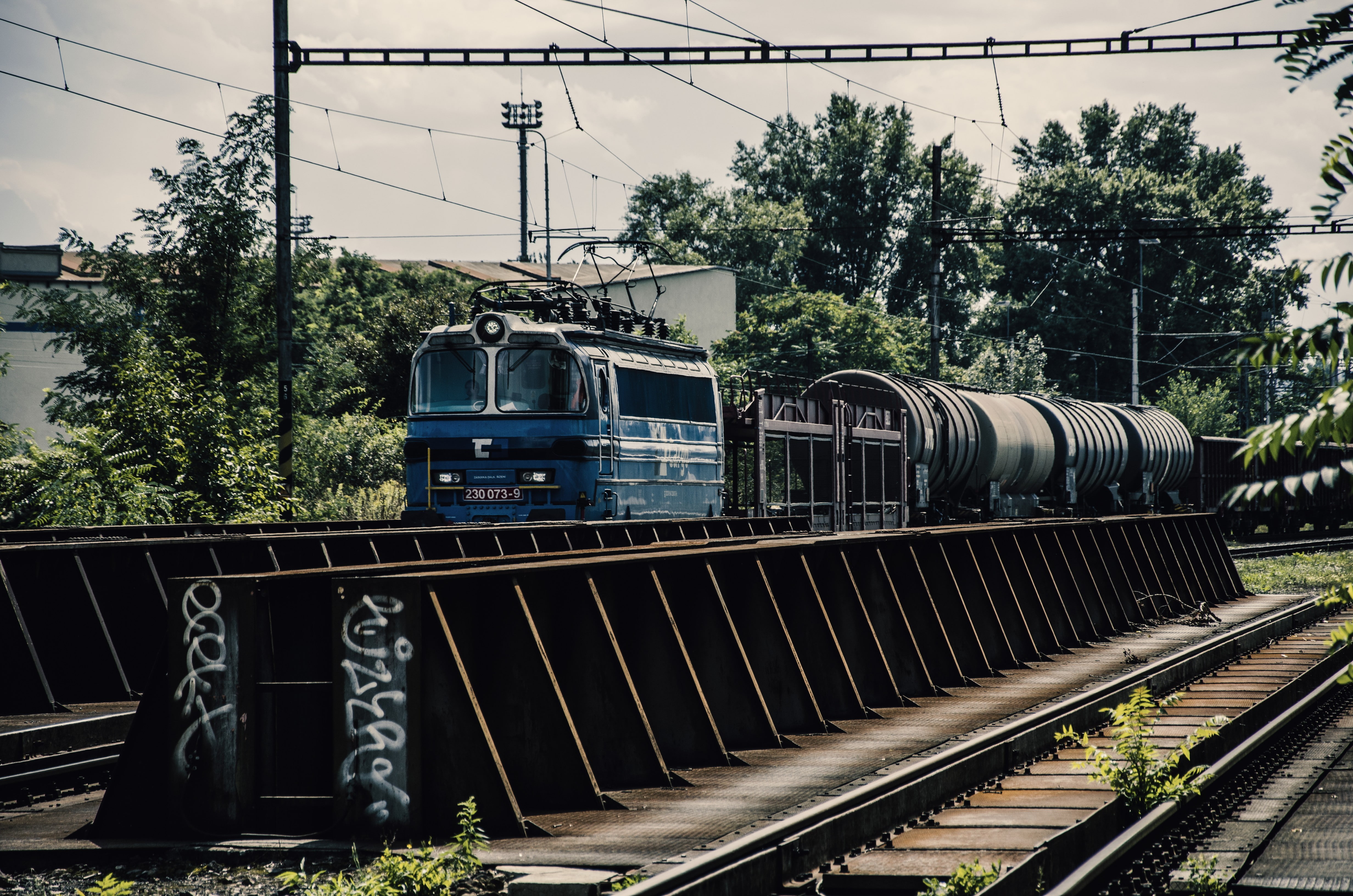 railway, HDR, rail yard, rust, old, Pripyat, train station, Ukraine, muted, graffiti, 4K, train, trees, HD Wallpaper