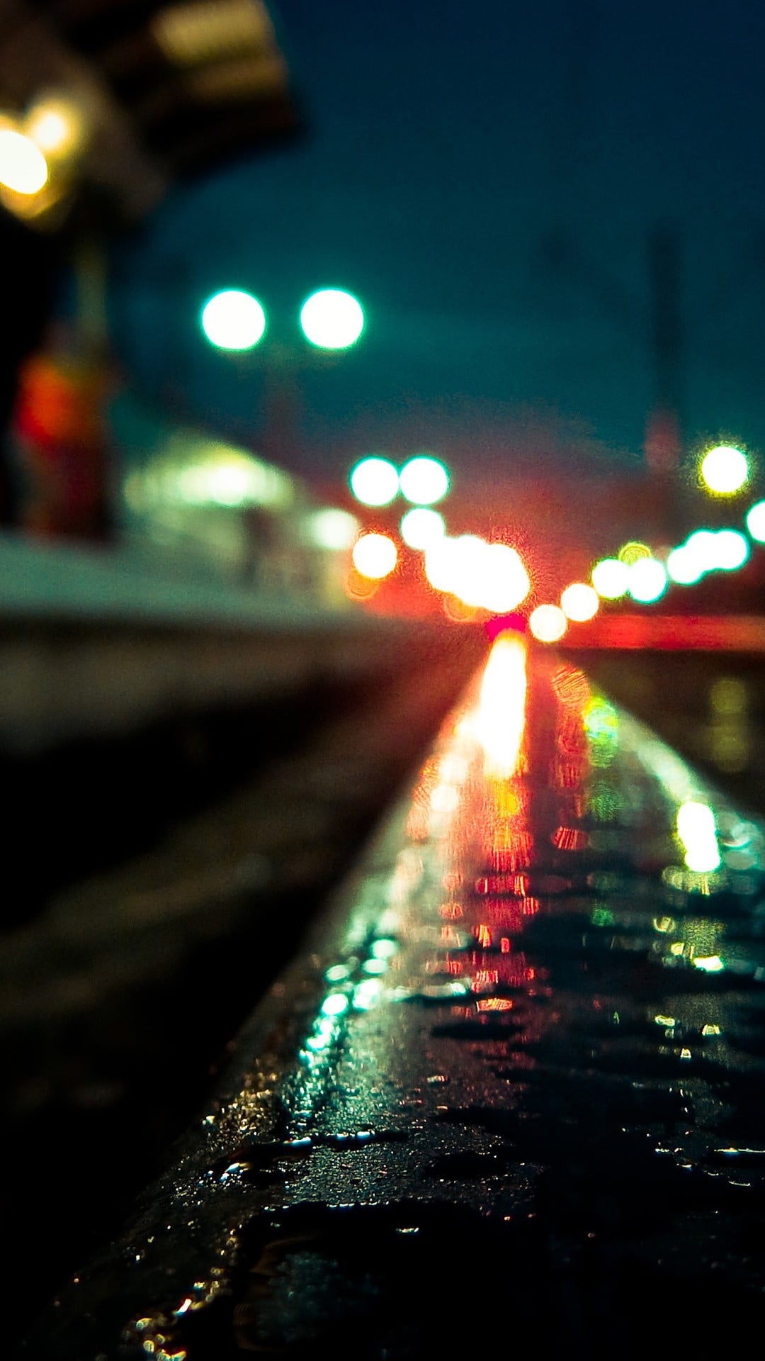 illuminated, city, nightlife, street, night, lights, outdoors, vanishing point, no people, light, wet, road, transportation, lighting equipment, direction, Phone HD Wallpaper