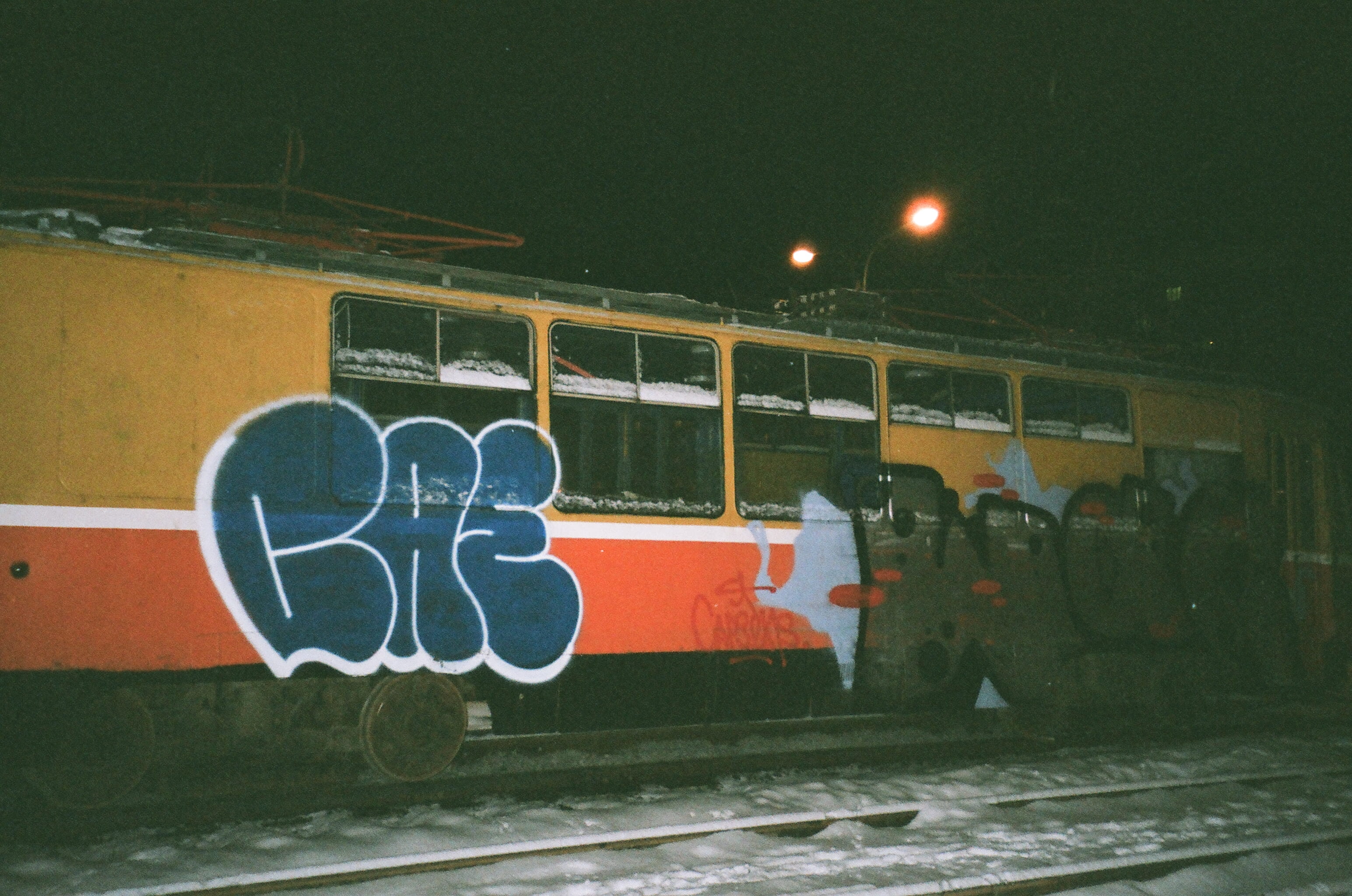 graffiti, built structure, landscape, tracks, station, night, night time, railways, illuminated, communication, railroad track, iron, architecture, transportation, HD Wallpaper