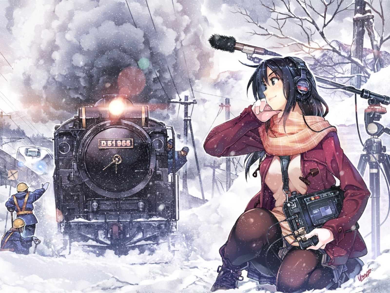 snowing, winter, photography themes, nature, camera - photographic equipment, train, clothing, technology, Rail Wars, representation, anime girls, snow, HD Wallpaper