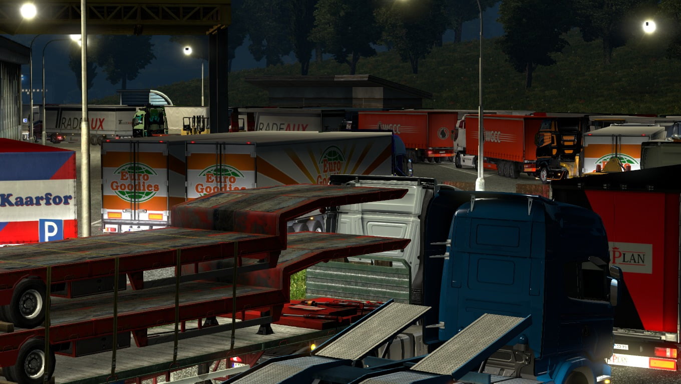 outdoors, transportation, nautical vessel, illuminated, seat, city, mode of transportation, empty, night, Euro Truck Simulator 2, architecture, communication, HD Wallpaper