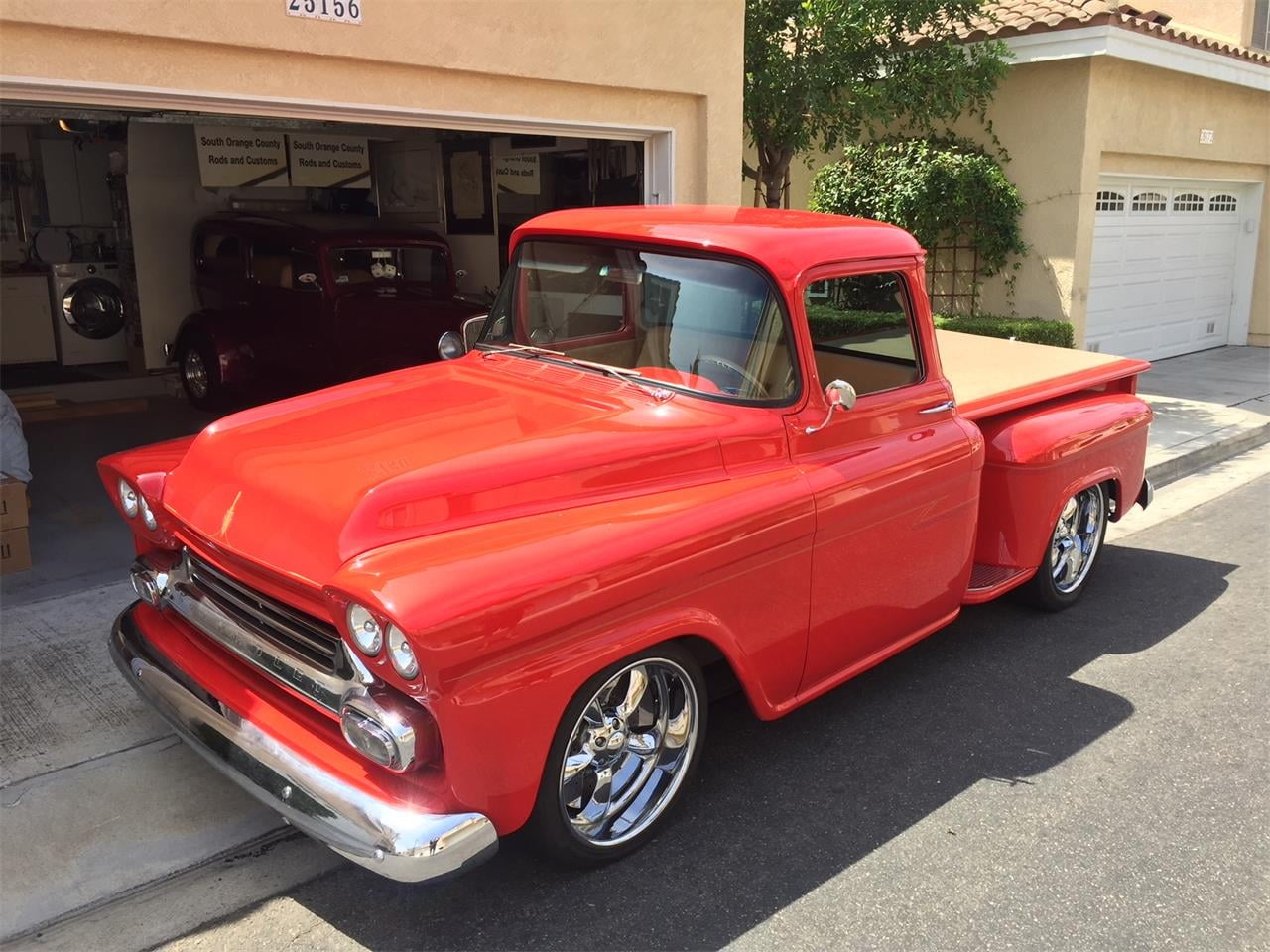 parking, Window, 720P, no people, stationary, Red, retro styled, Old-Timer, Truck, Apache, day, building exterior, Pickup, outdoors, transportation, Chevy, HD Wallpaper
