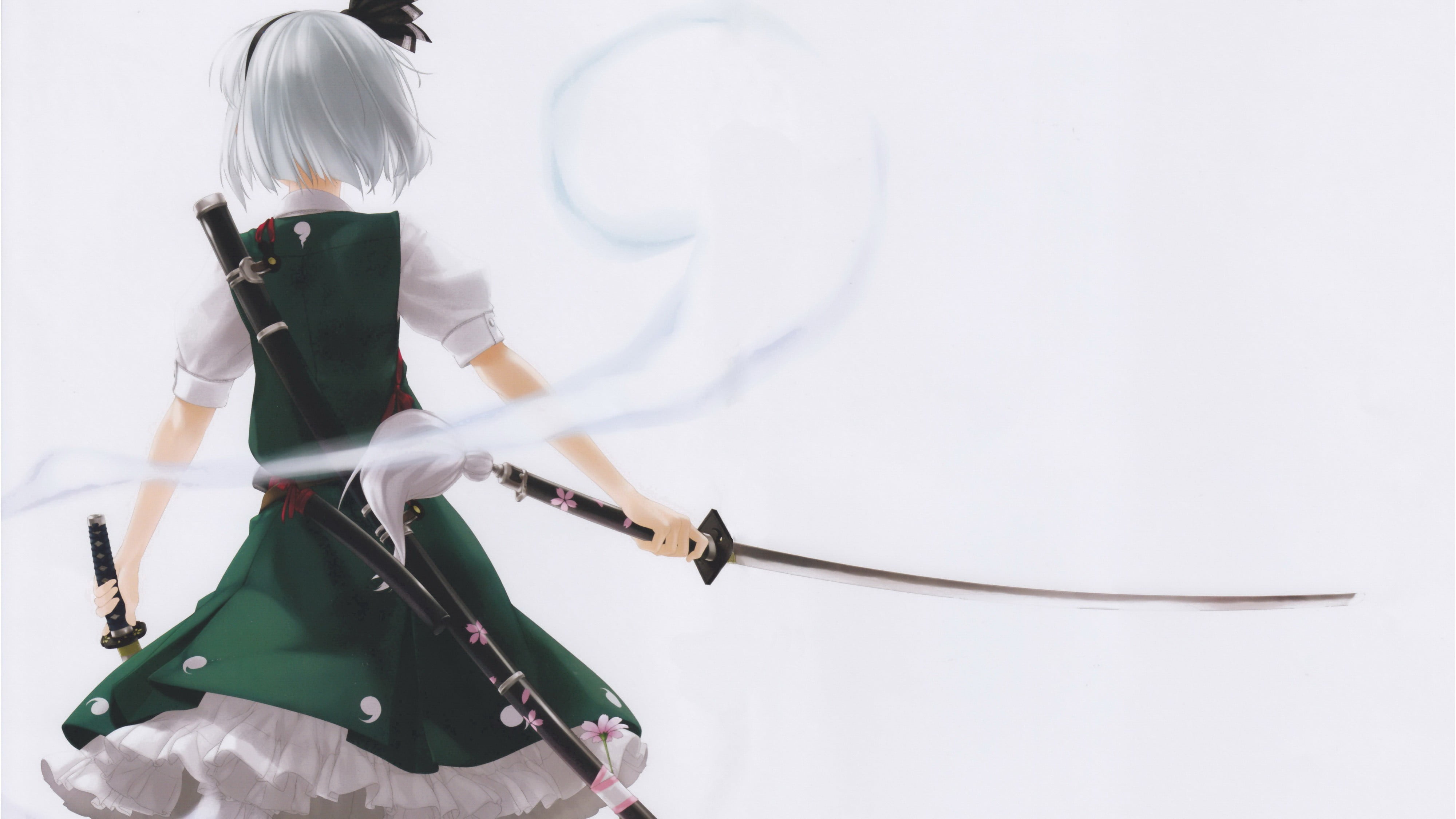 4K, adult, occupation, fashion, three quarter length, anime girls, studio shot, anime, arts culture and entertainment, business, sword, Konpaku Youmu, HD Wallpaper