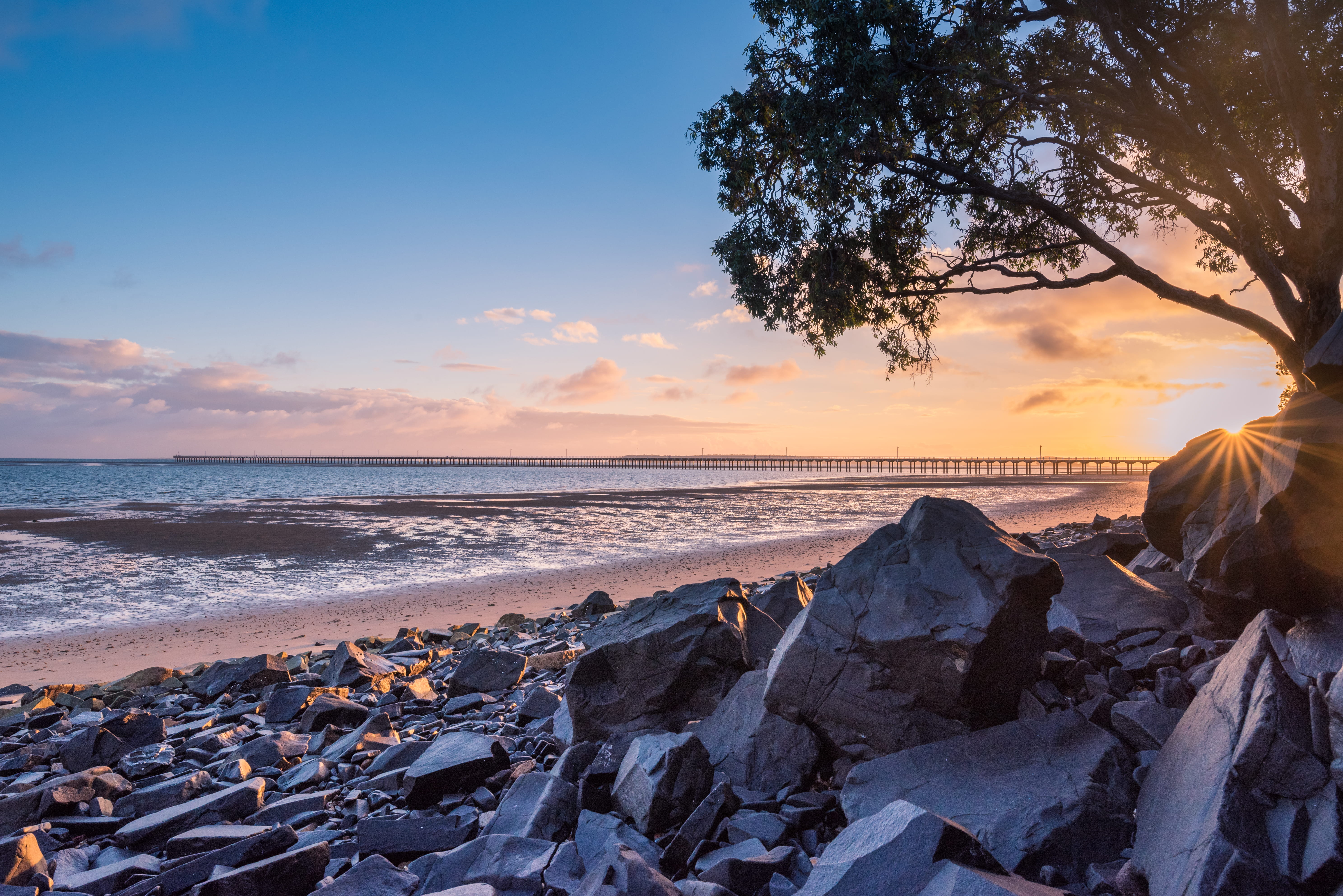 colour, land, australia, nature, horizon over water, horizon, solid, sunrise, idyllic, cloud - sky, tree, tranquil scene, beauty in nature, rocks, natural, HD Wallpaper