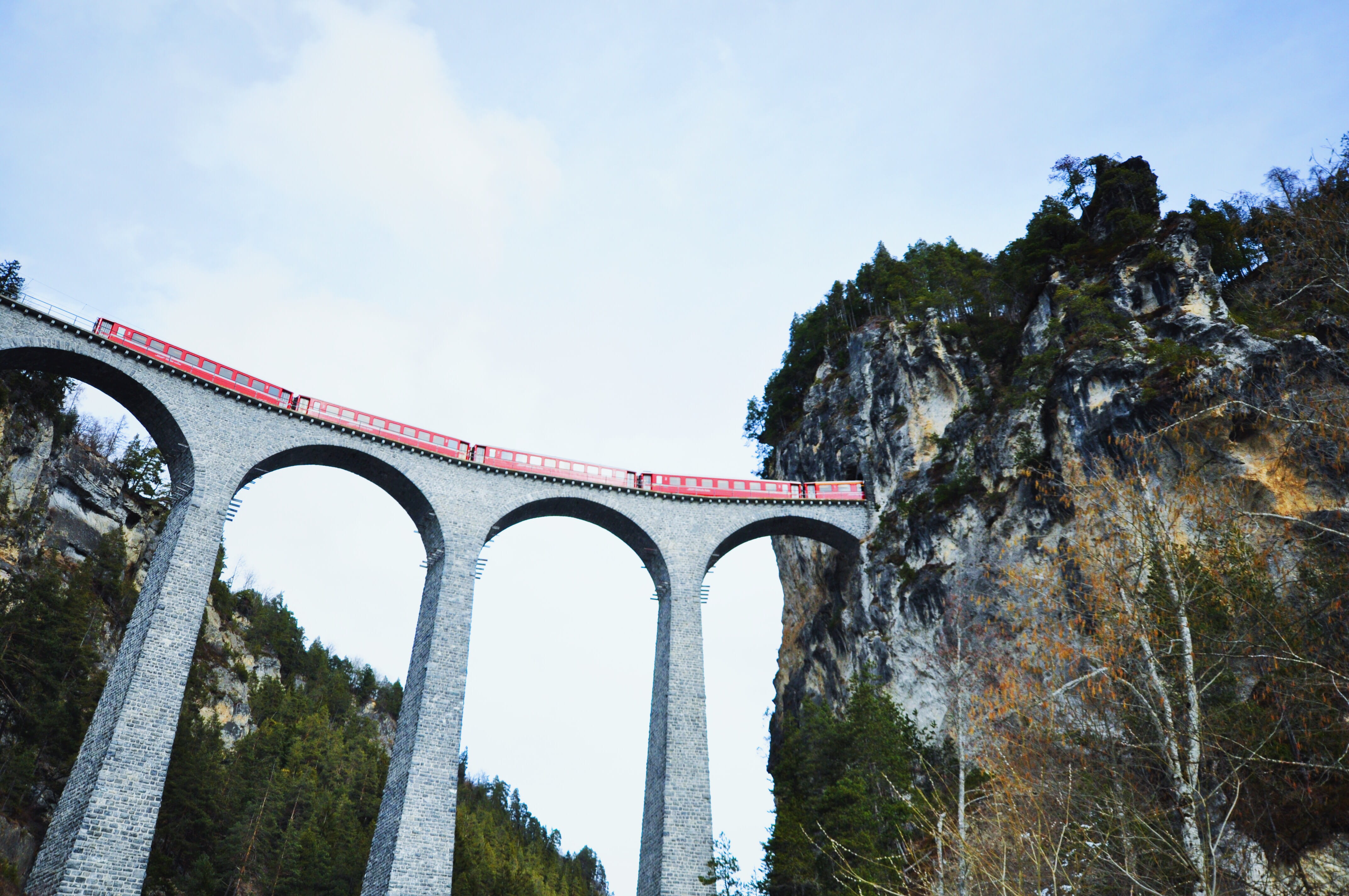 rail, tunnel, concrete, day, connection, sky, low angle view, outdoors, arch bridge, cloud - sky, railway bridge, train - vehicle, mountain, plant, transportation, HD Wallpaper