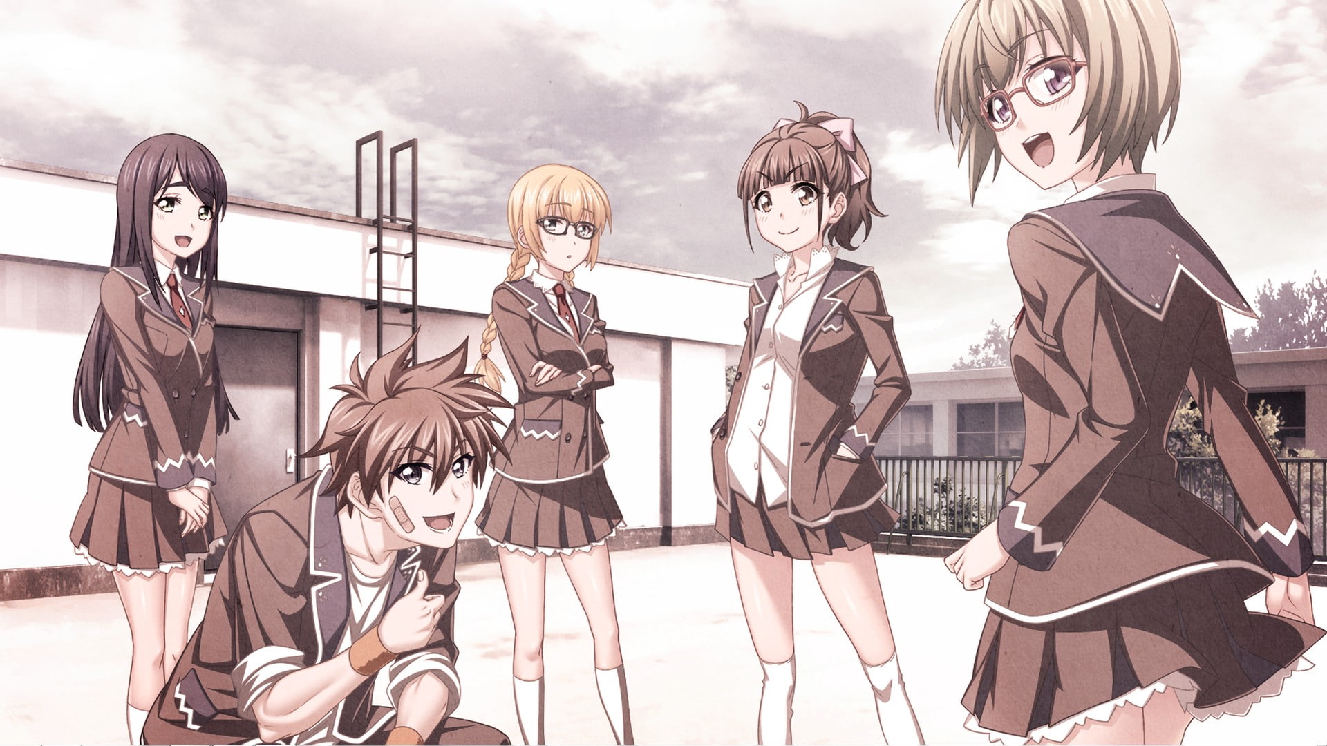 cloud - sky, people, 1080P, fantasy, standing, portrait, females, mask - disguise, security, group of people, architecture, Anekouji Naoko to Giniro no Shinigami, HD Wallpaper