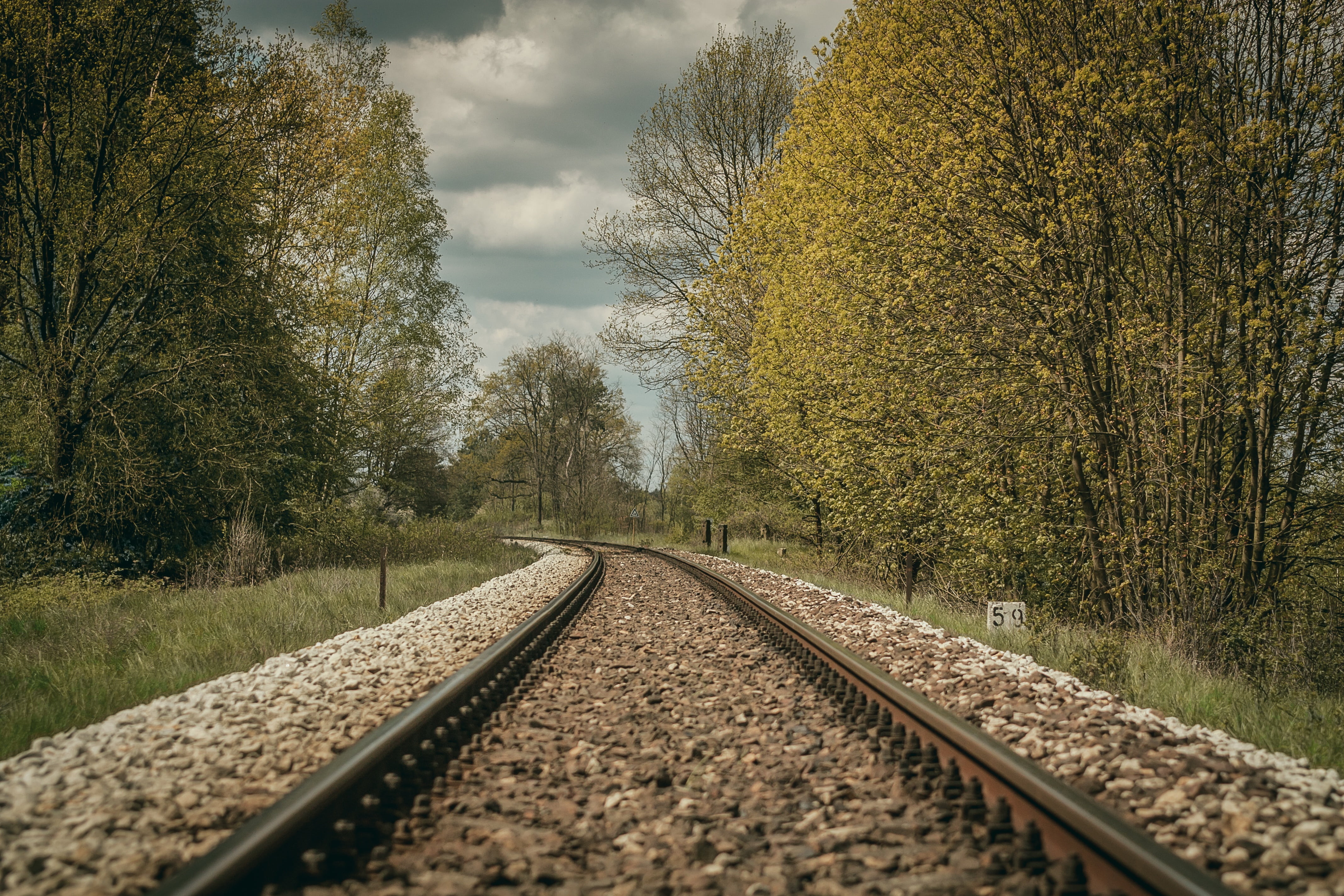 scenics, outdoors, earthwork, sleepers, no people, railroad track, plant, long, trees, train, view, day, landscape, sky, parallel, summer, land, direction, HD Wallpaper