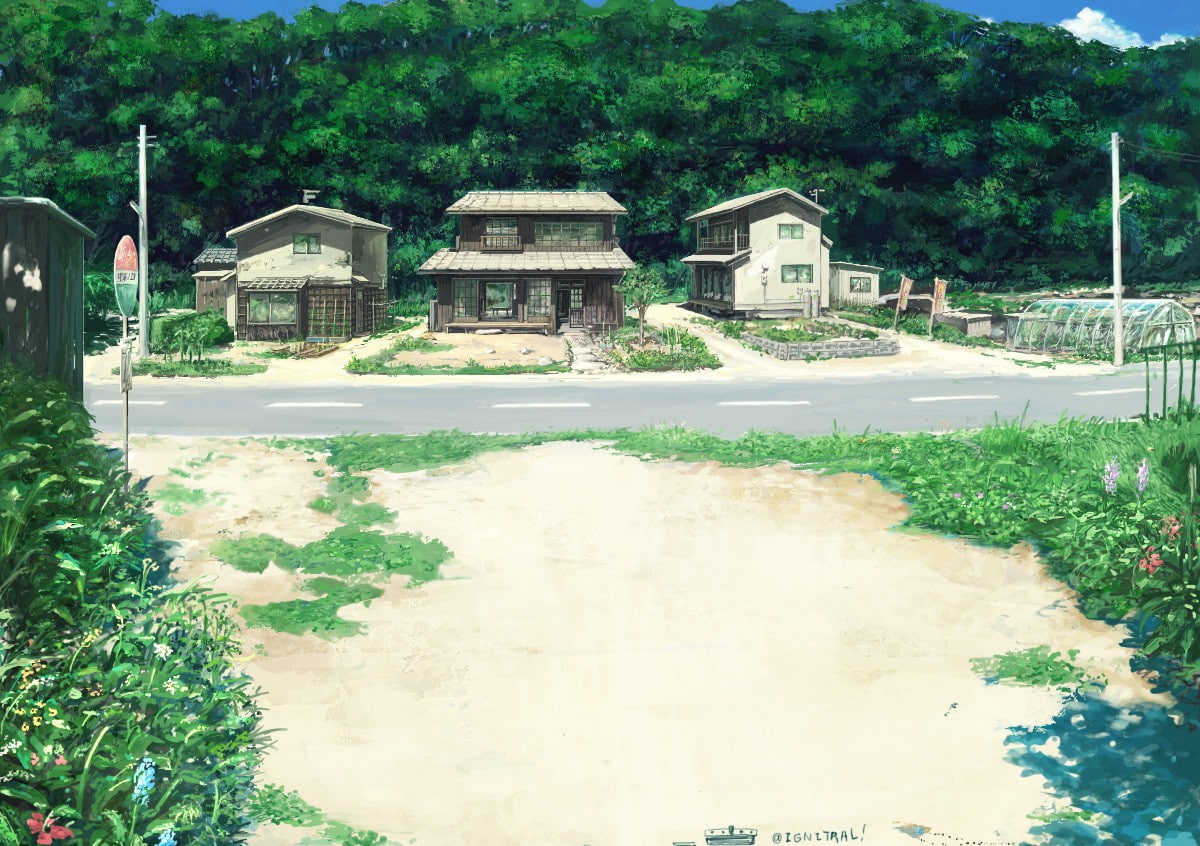 road, artwork, nature, 480P, villages, Japan, anime, HD Wallpaper