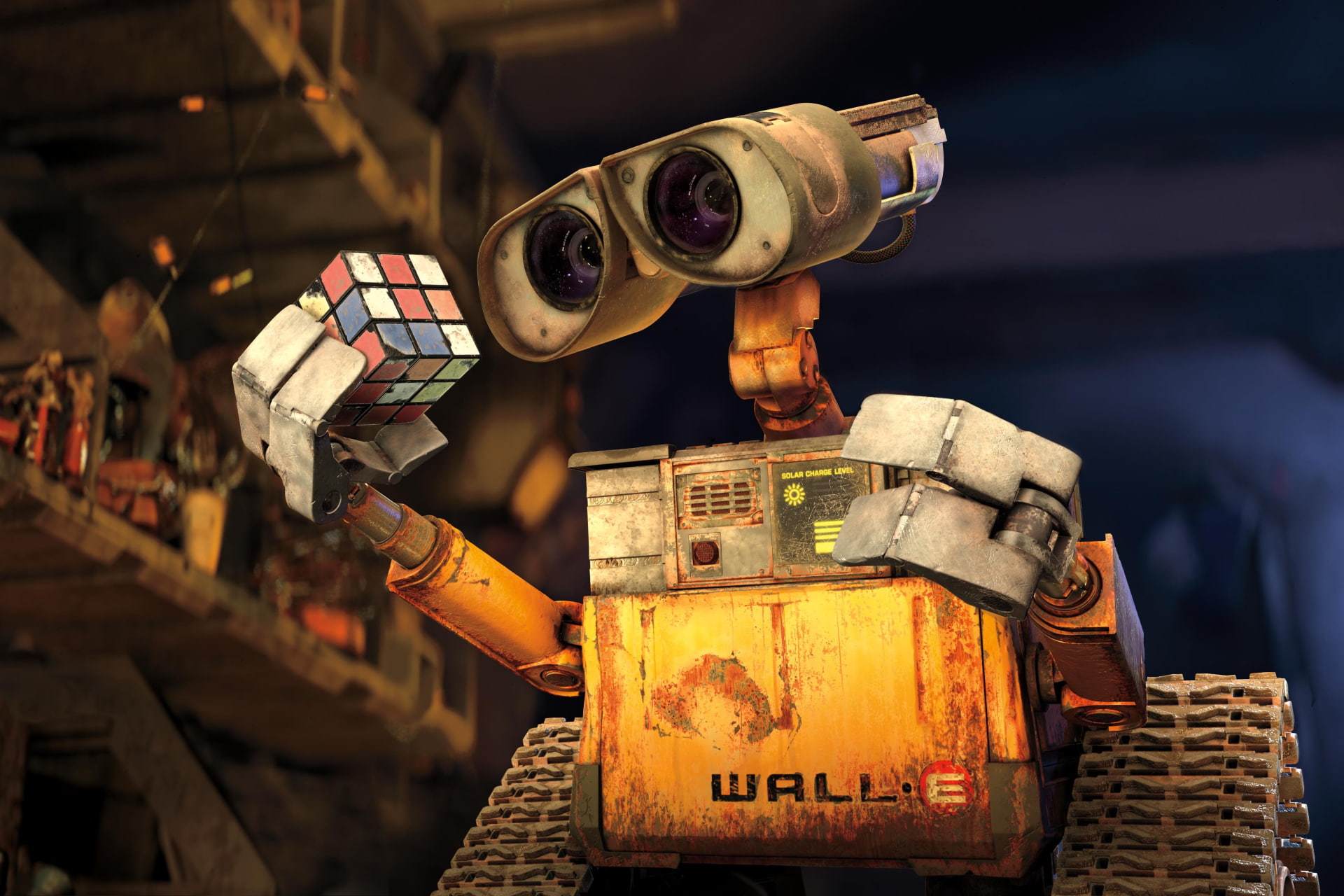 focus on foreground, holding, low angle view, 1080P, industry, rusty, occupation, communication, Pixar Animation Studios, safety, container, indoors, night, HD Wallpaper