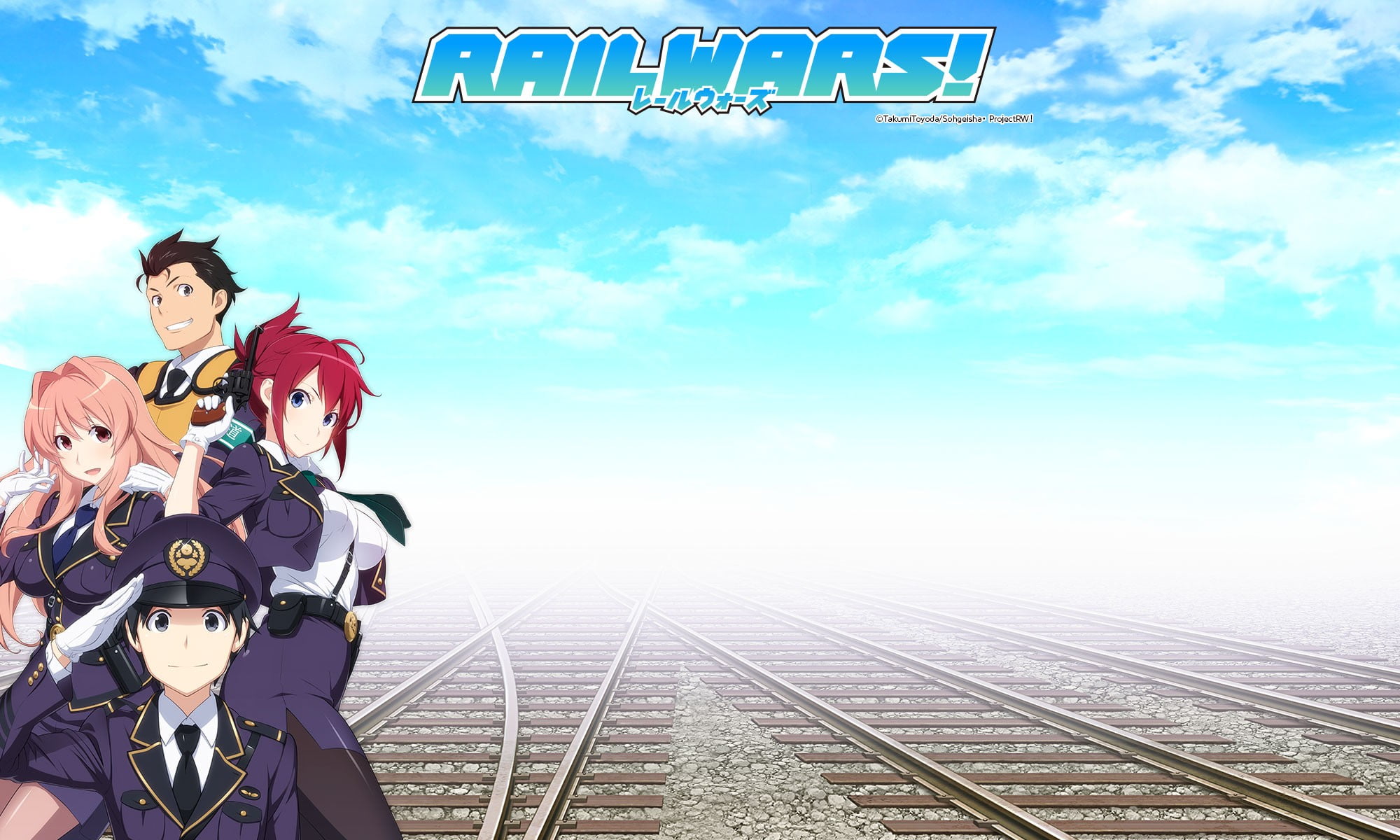 western script, real people, text, outdoors, Iwaizumi Shou, transportation, sky, women, anime girls, people, men, adult, Rail Wars, 1080P, mode of transportation, HD Wallpaper