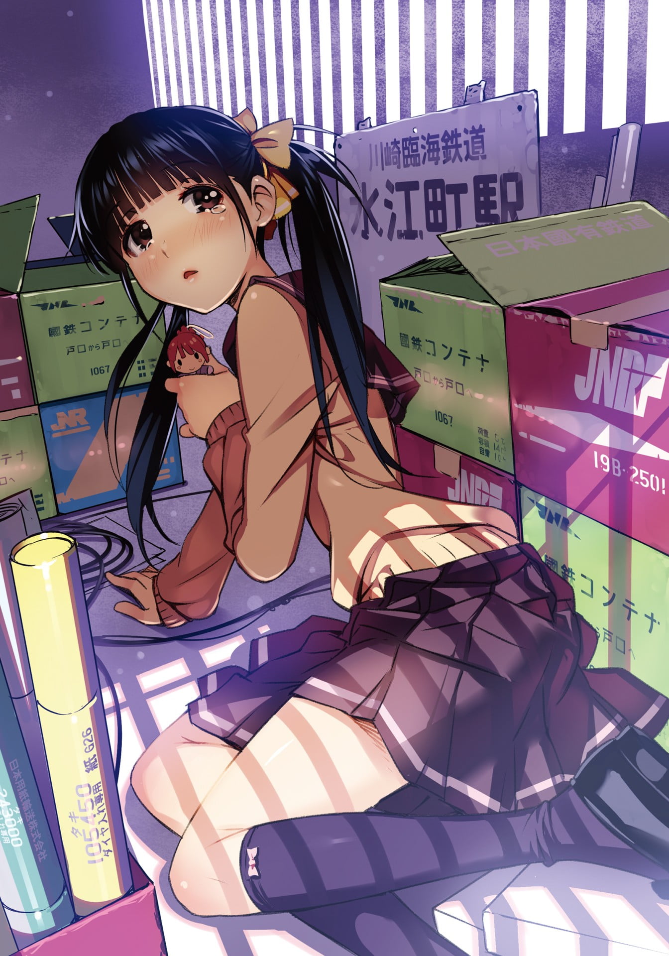 anime girls, boxes, young women, emotion, happiness, hair, music, 1080P, beauty, long hair, fashion, young adult, communication, technology, text, Rail Wars, Phone HD Wallpaper