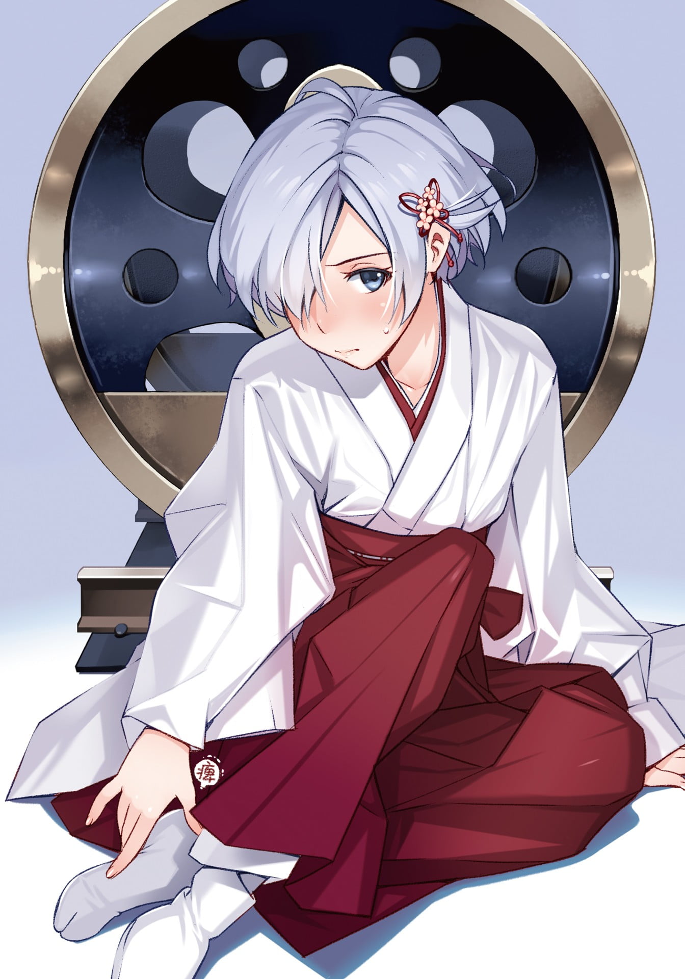 human body part, gray hair, portrait, women, clothing, females, front view, lifestyles, miko, short hair, beauty, men, kimono, 1080P, beautiful woman, Phone HD Wallpaper