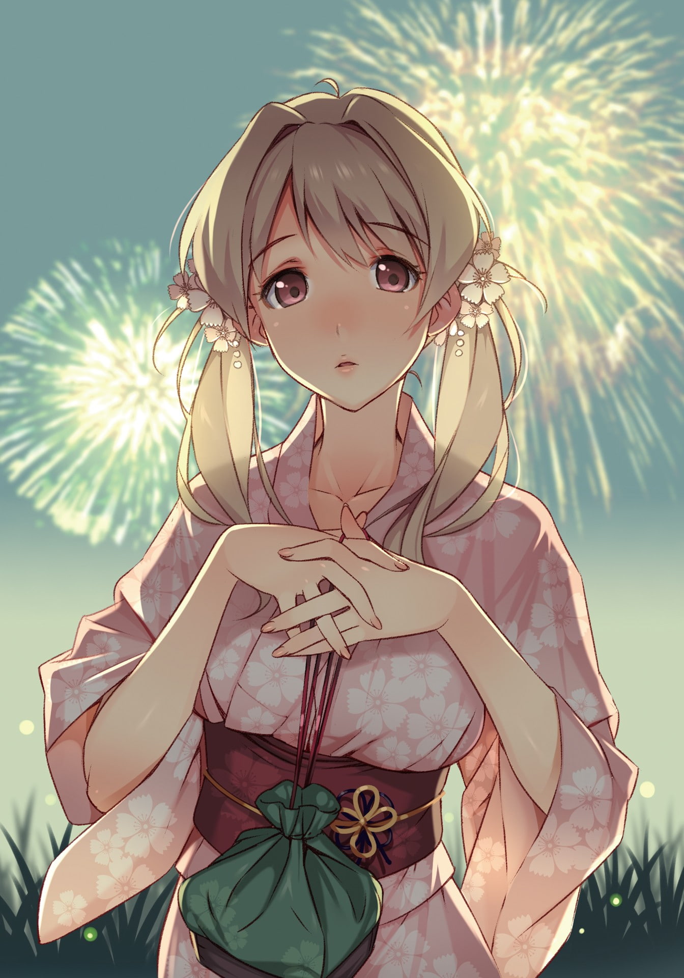 Rail Wars, anime, 1080P, blonde, Japanese clothes, anime girls, yukata, kimono, long hair, Phone HD Wallpaper