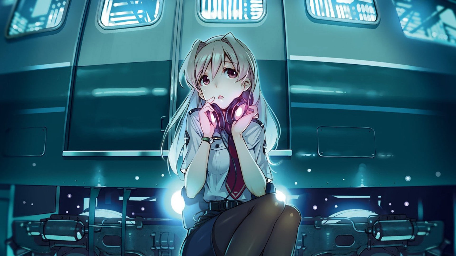 beautiful woman, females, rail wars koumi haruka anime girls anime overdriver headphones, blond hair, hair, child, fashion, clothing, front view, one person, HD Wallpaper