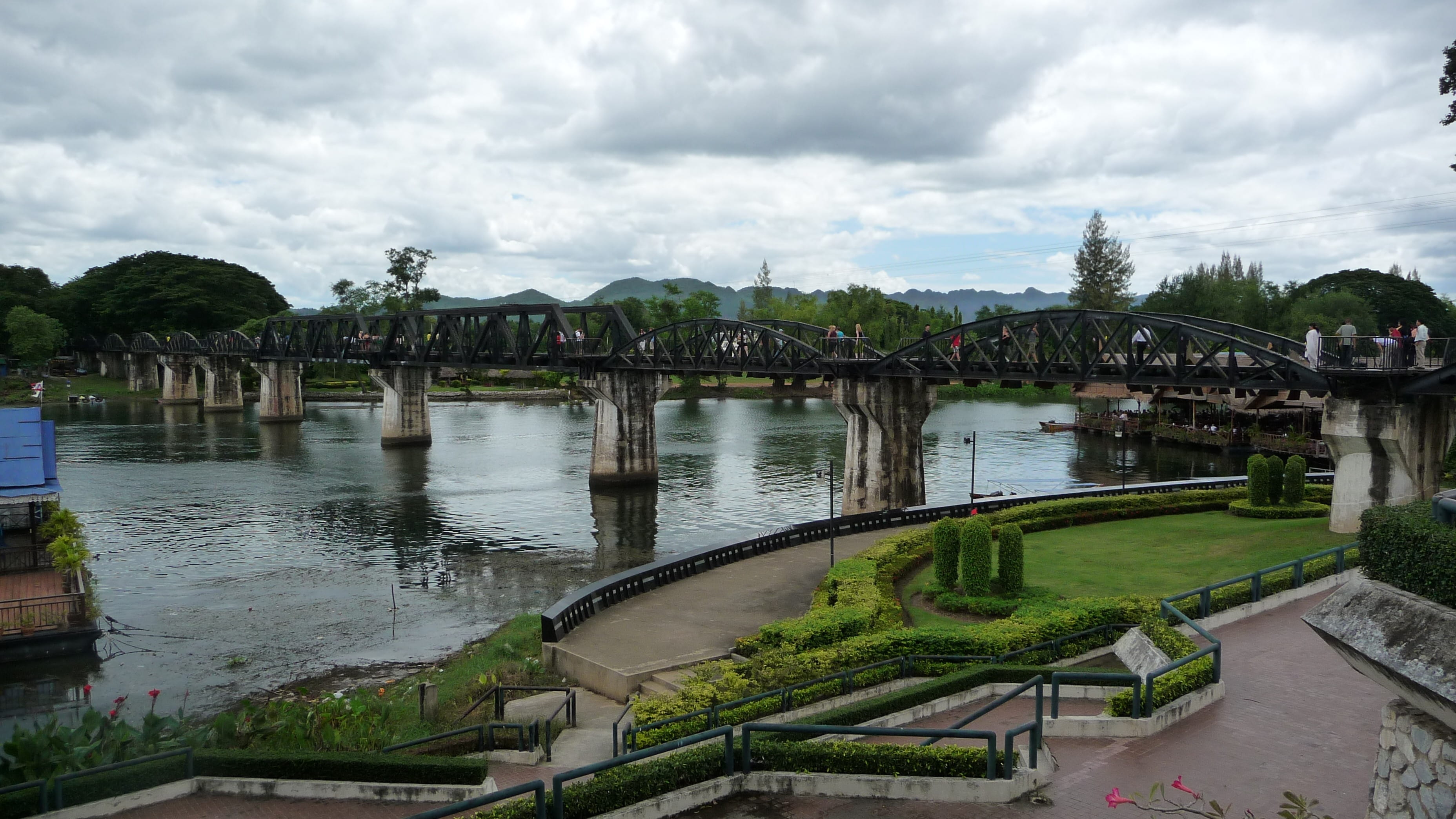 historical, Landmark, railway, building exterior, cloud - sky, Bridge, plant, people, scenery, water, arch bridge, rail bridge, sky, Tourist, walking, outdoors, HD Wallpaper