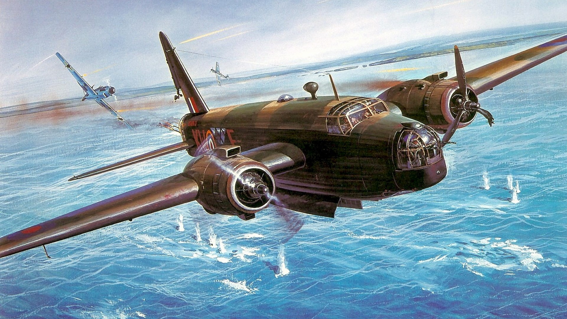 1080P, flying, outdoors, water, nature, vickers wellington, waterfront, propeller, air vehicle, no people, motion, military, airplane, military airplane, HD Wallpaper