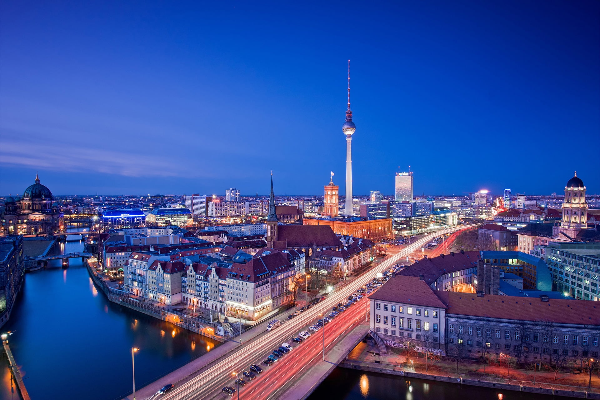 cn, travel Destinations, city Life, building Exterior, town, houses, illuminated, famous Place, blue, skyscraper, sky, alexanderplatz, international Landmark, HD Wallpaper