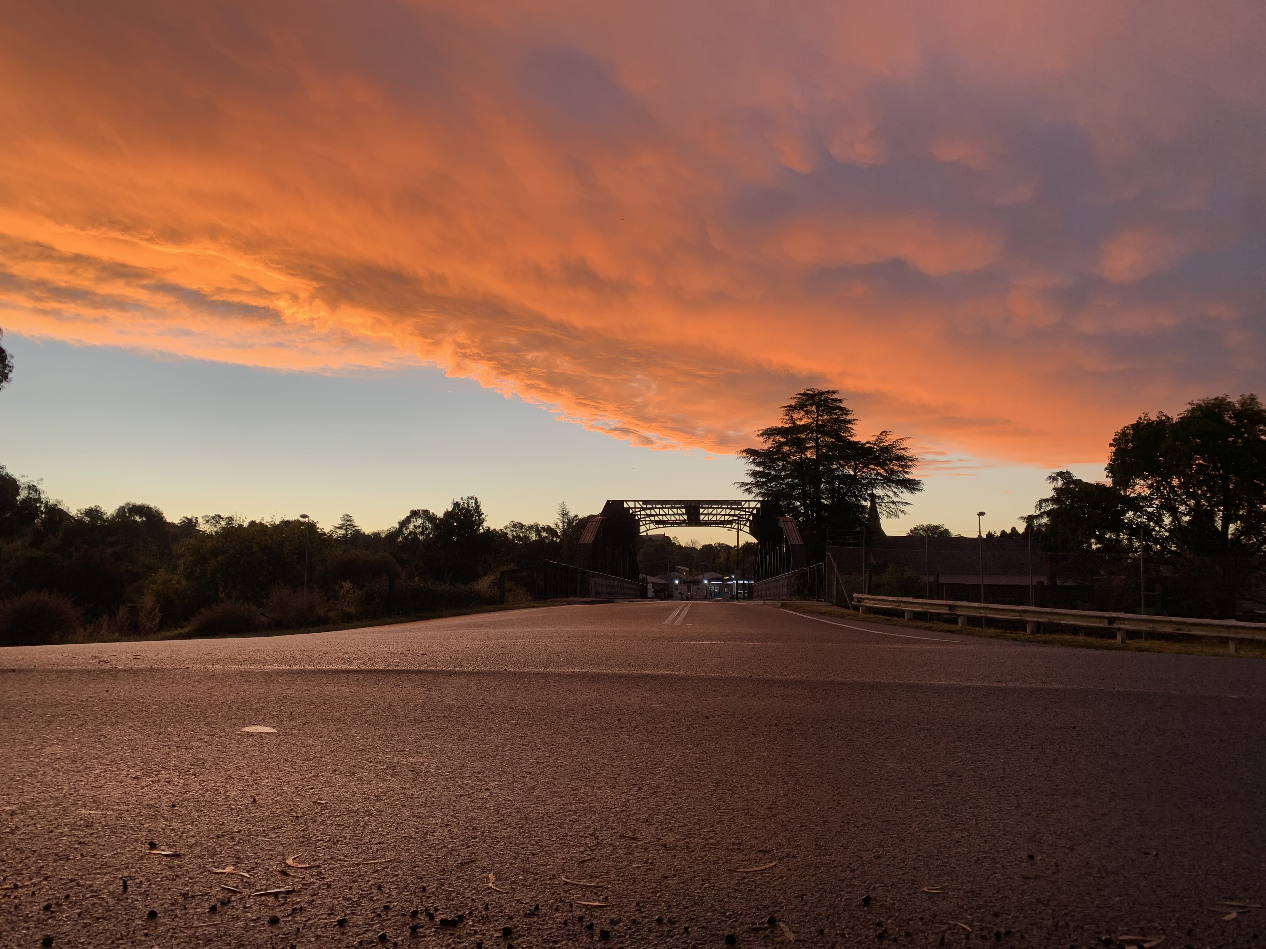 transportation, orange color, building, the way forward, asphalt, dusk, highway, red sky, scenics - nature, tranquil scene, environment, steeple, beauty in nature, HD Wallpaper