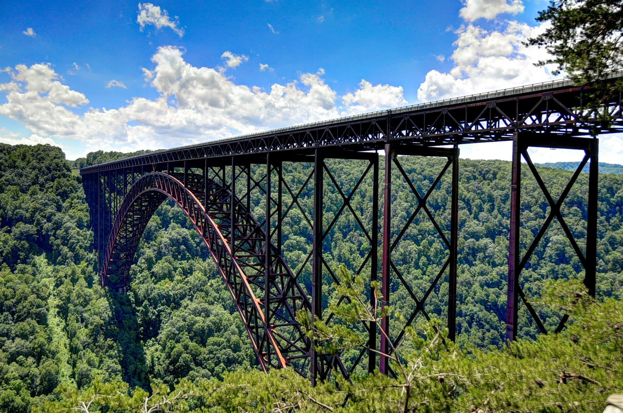 view, tree, land, river, 1080P, metal, day, bridge, plant, arch bridge, tranquility, built structure, transportation, bridge - Man Made Structure, cloud - sky, HD Wallpaper