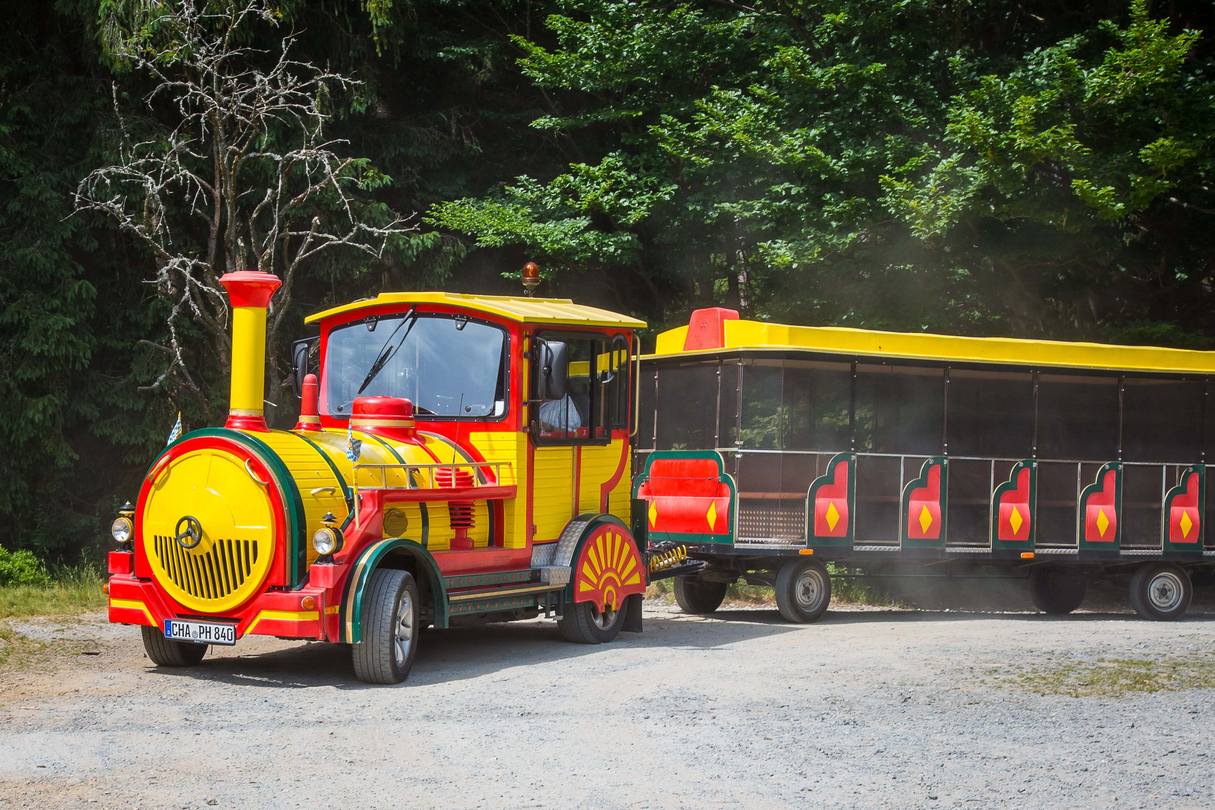 rickshaw, locomotive, outdoors, plant, street, tree, arbersee lakes railway, small arberseebahn, public transportation, road, transportation, day, nature, HD Wallpaper