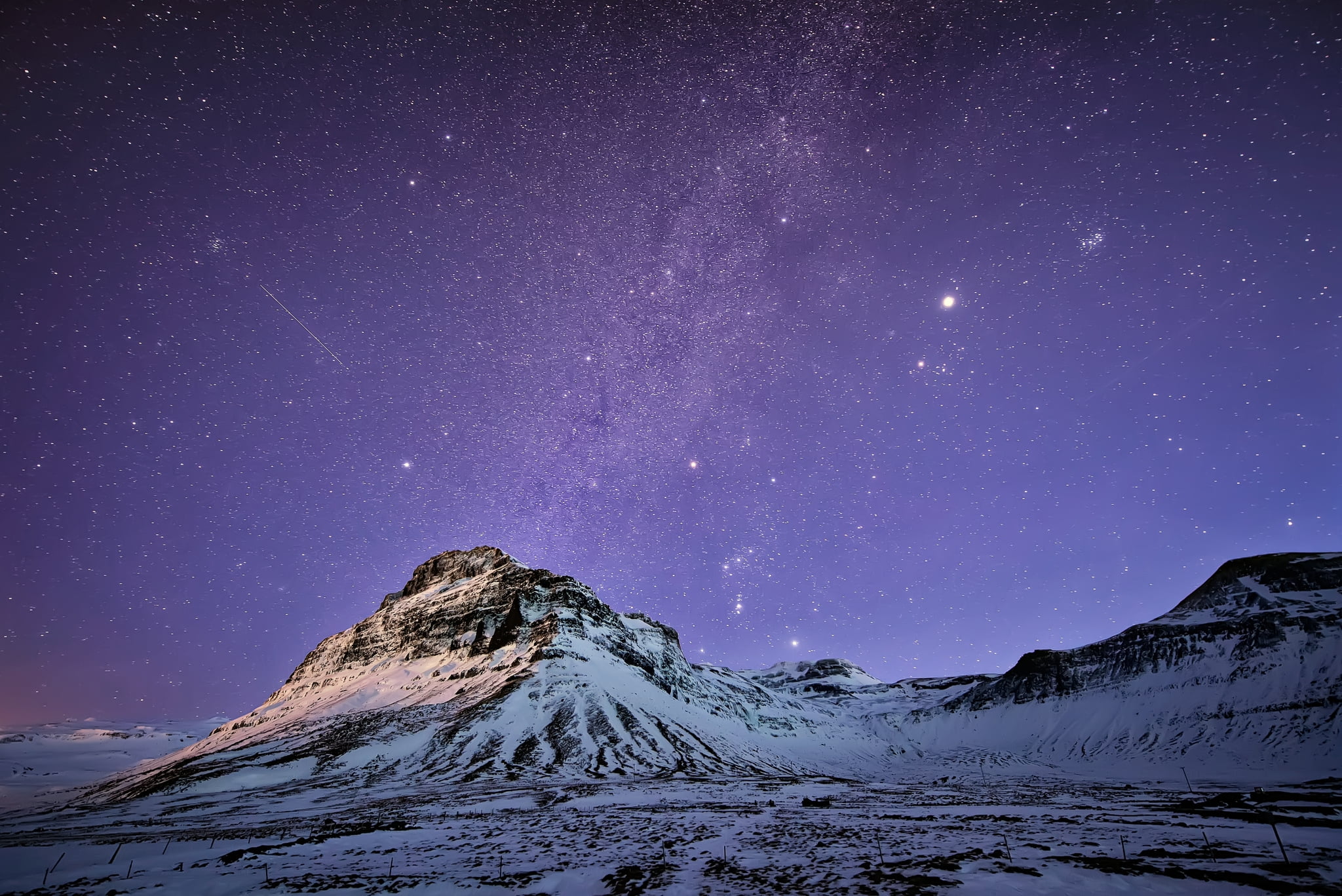 nature, nebula, mountain range, hill, mountain, ice, adventure, snowcapped mountain, light - Natural Phenomenon, constellation, astronomy, 1080P, cold temperature, HD Wallpaper