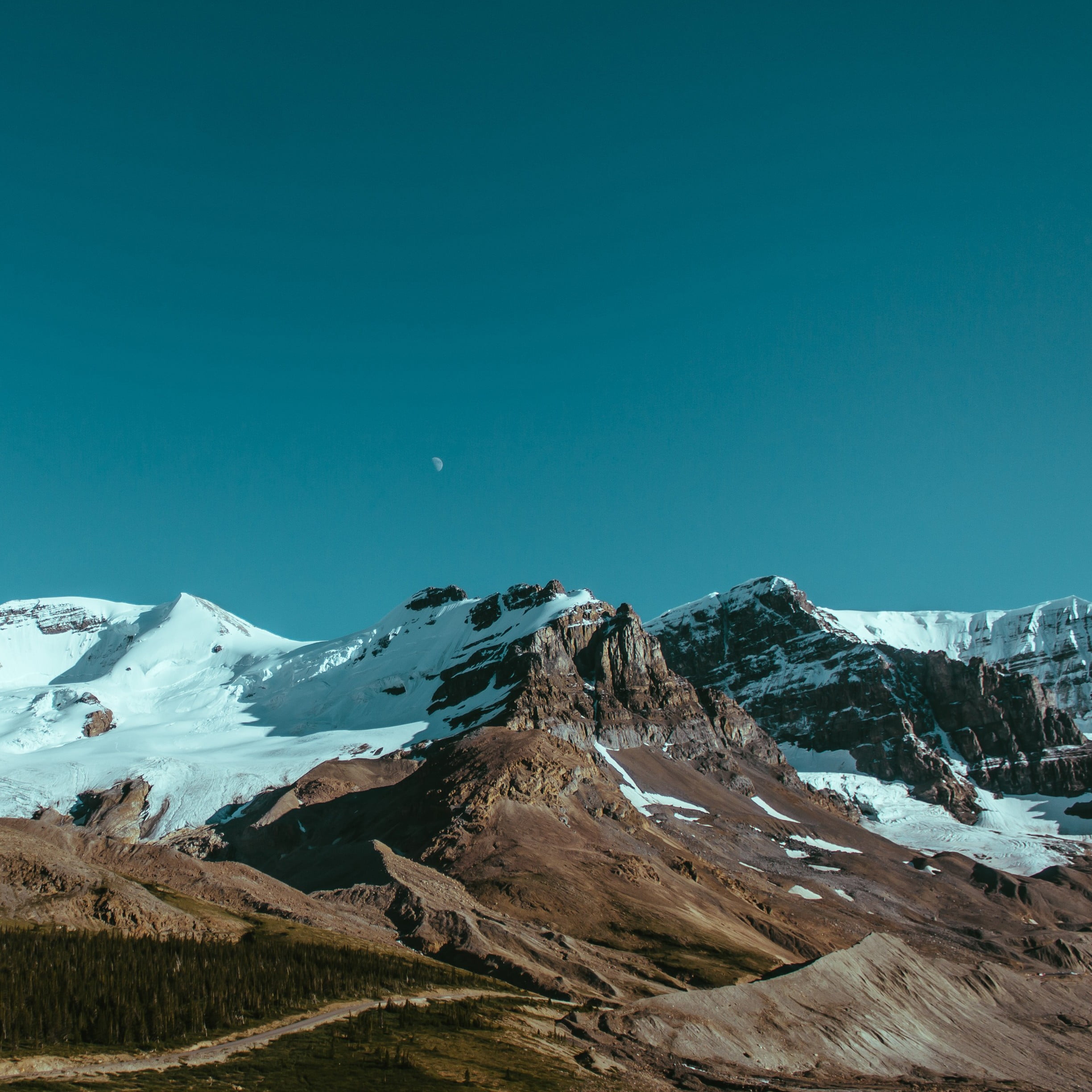 shadow, nature, mountain range, blue, clear sky, environment, sky, snowcapped mountain, no people, outdoors, covered, Moon, mountain, cold temperature, Phone HD Wallpaper