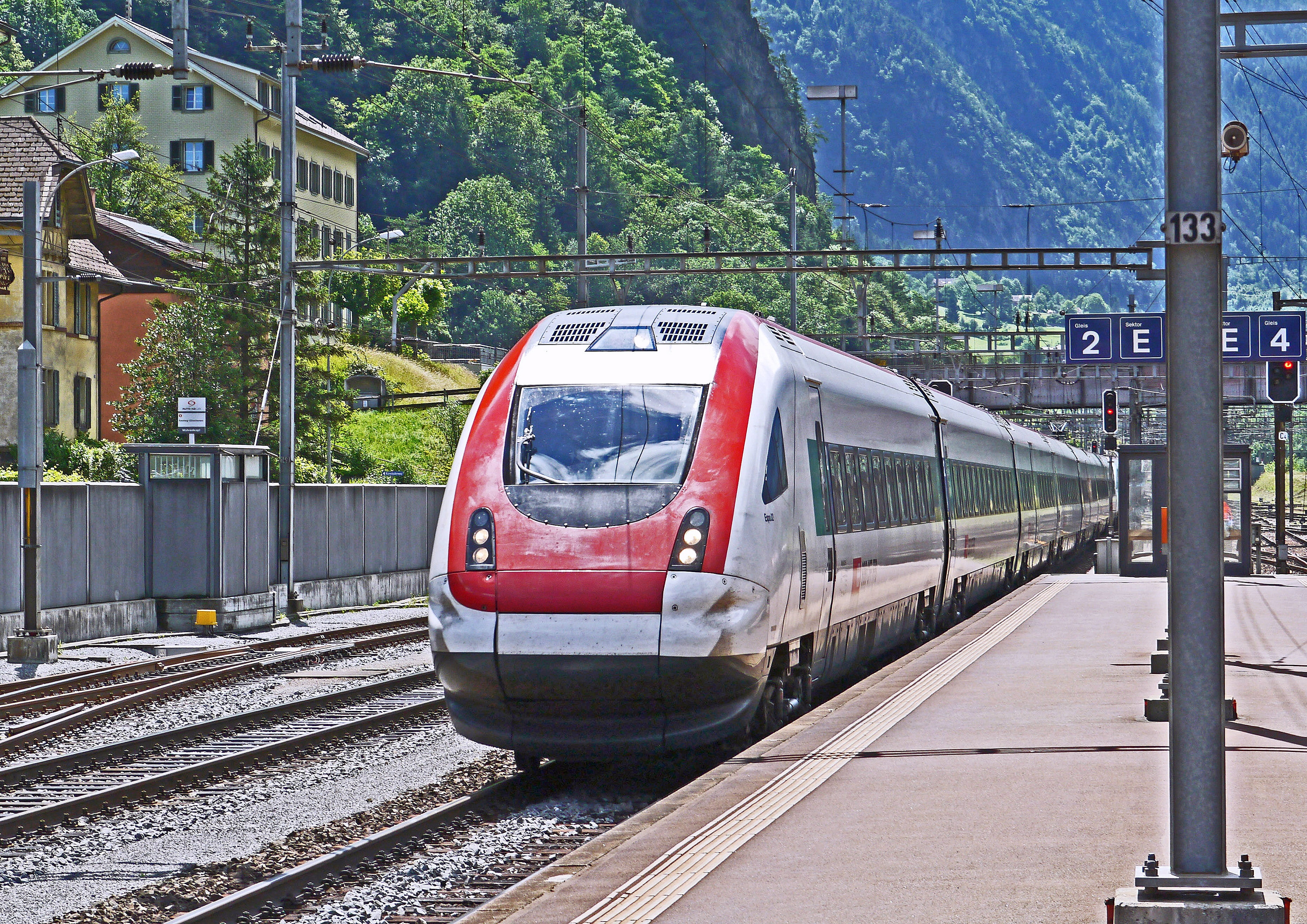 railway station, switzerland, train, cff, 2K, intercity-express, uri, remote traffic, outdoors, transportation, nature, erstfeld, rail transportation, HD Wallpaper