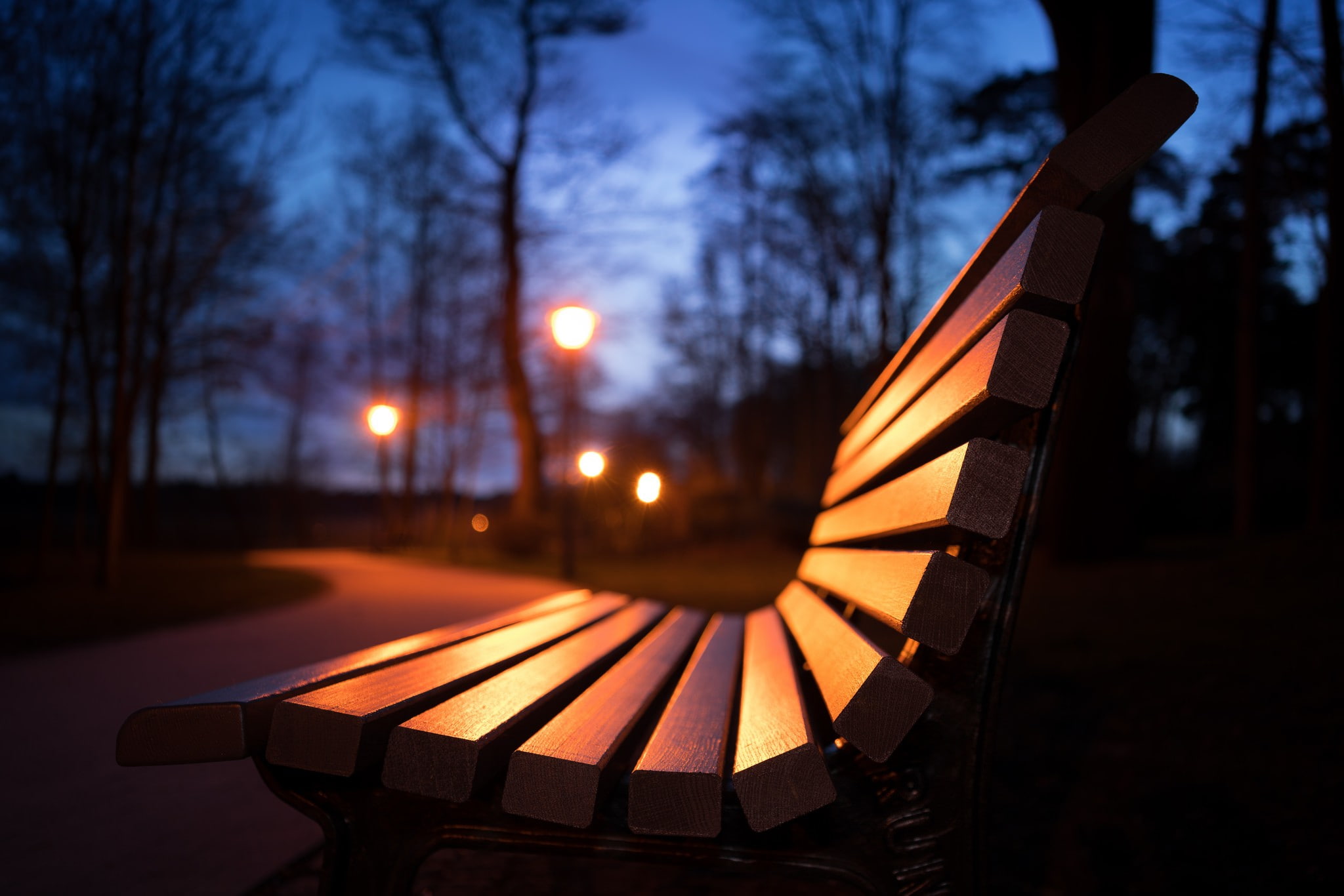 1080P, park, bench, lantern, night, HD Wallpaper