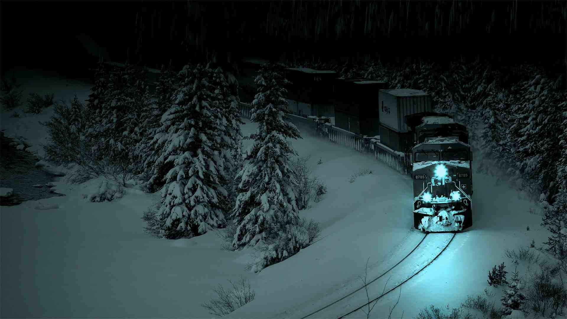 night, 1080P, photography, snow, train, diesel locomotive, railway, freight train, HD Wallpaper