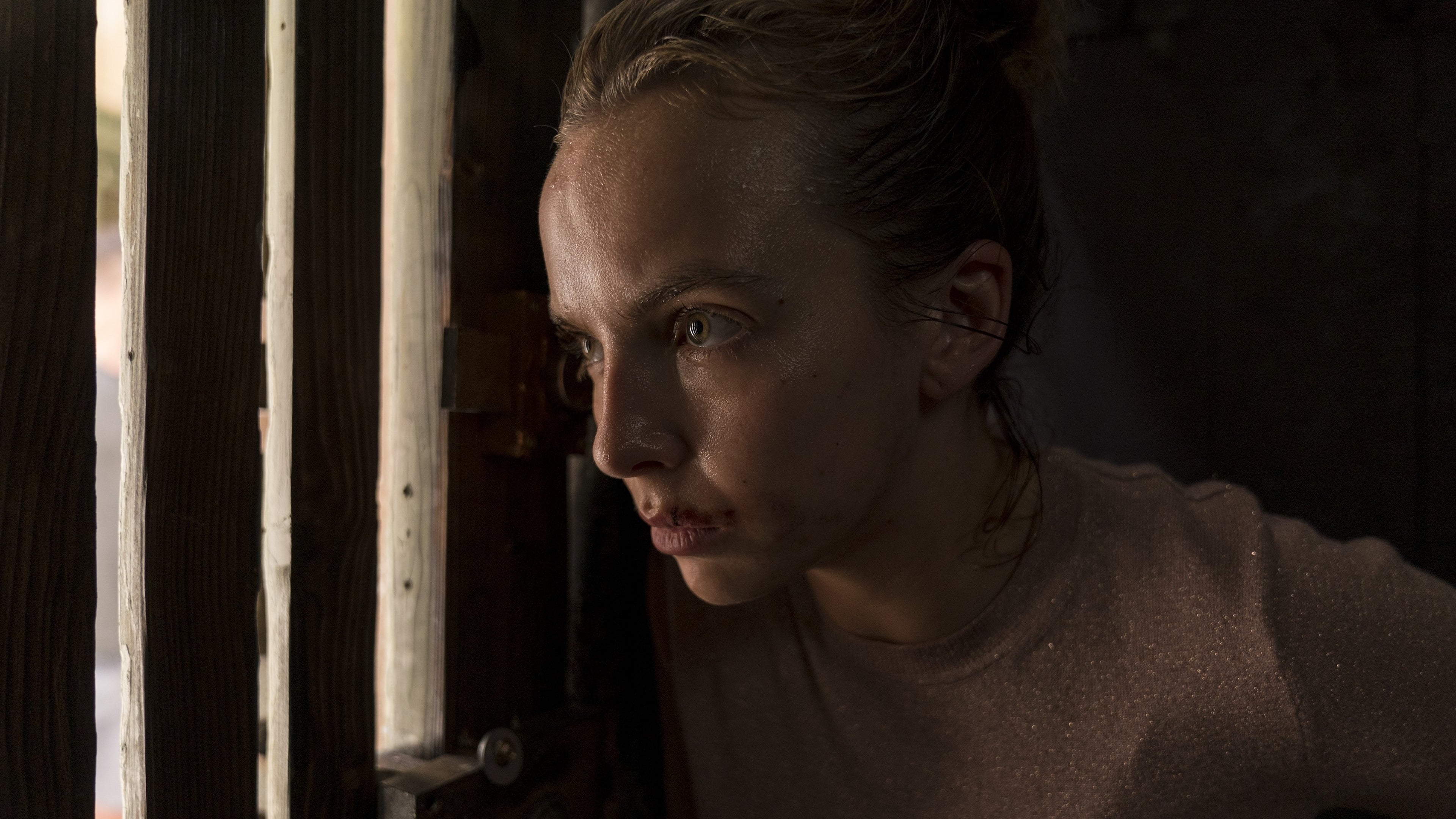 Killing Eve, actress, straight hair, Villanelle, 4K, fashion, women, hairbun, blonde, brown eyes, TV, blond hair, HD Wallpaper
