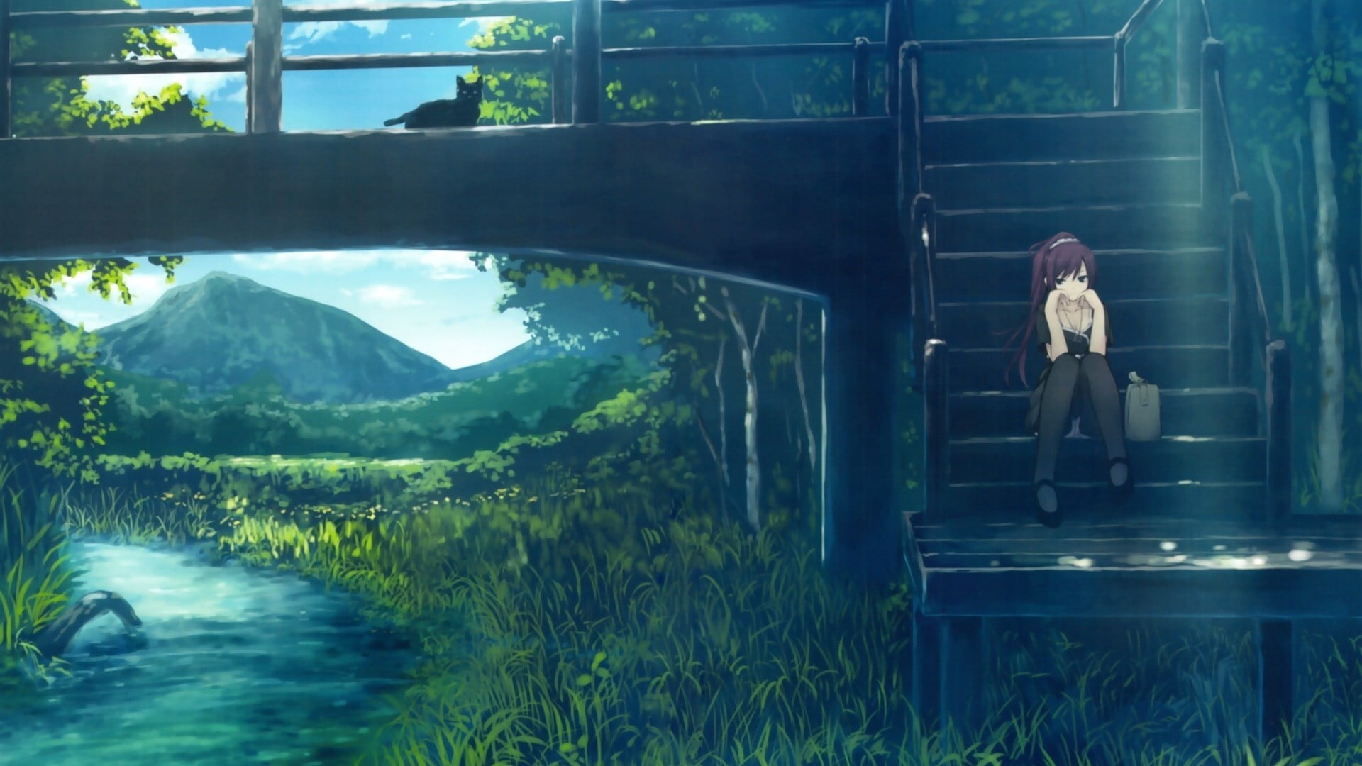 real people, brown, Monogatari Series, young adult, 1080P, anime, women, leisure activity, wooden, young women, plant, day, adult, lifestyles, black, water, HD Wallpaper