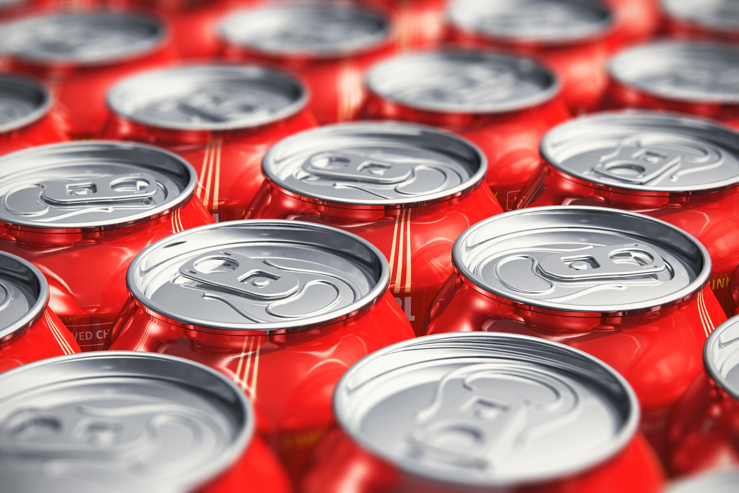 red, food and drink, large group of objects, refreshment, cold drink, cola, can, soda, 2K, backgrounds, silver colored, high angle view, in a row, metal, HD Wallpaper