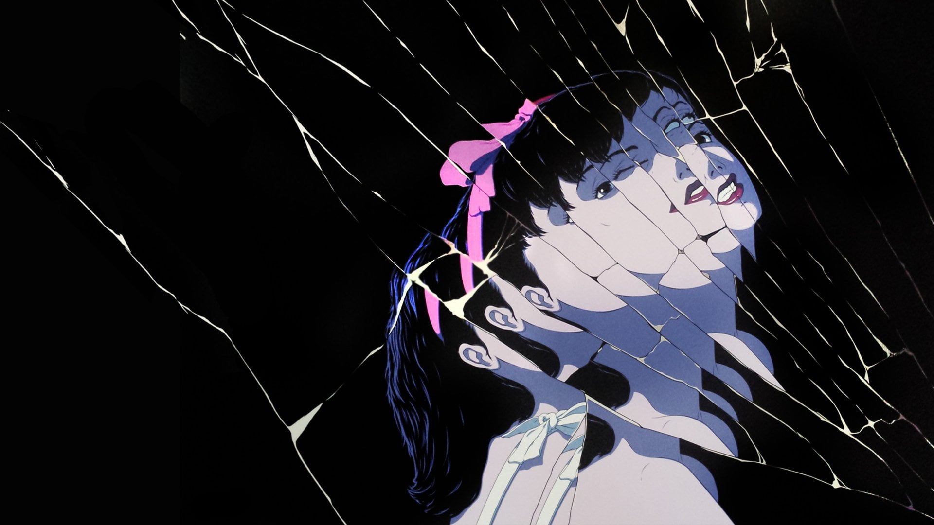 Perfect Blue, 1080P, black background, broken glass, anime, HD Wallpaper