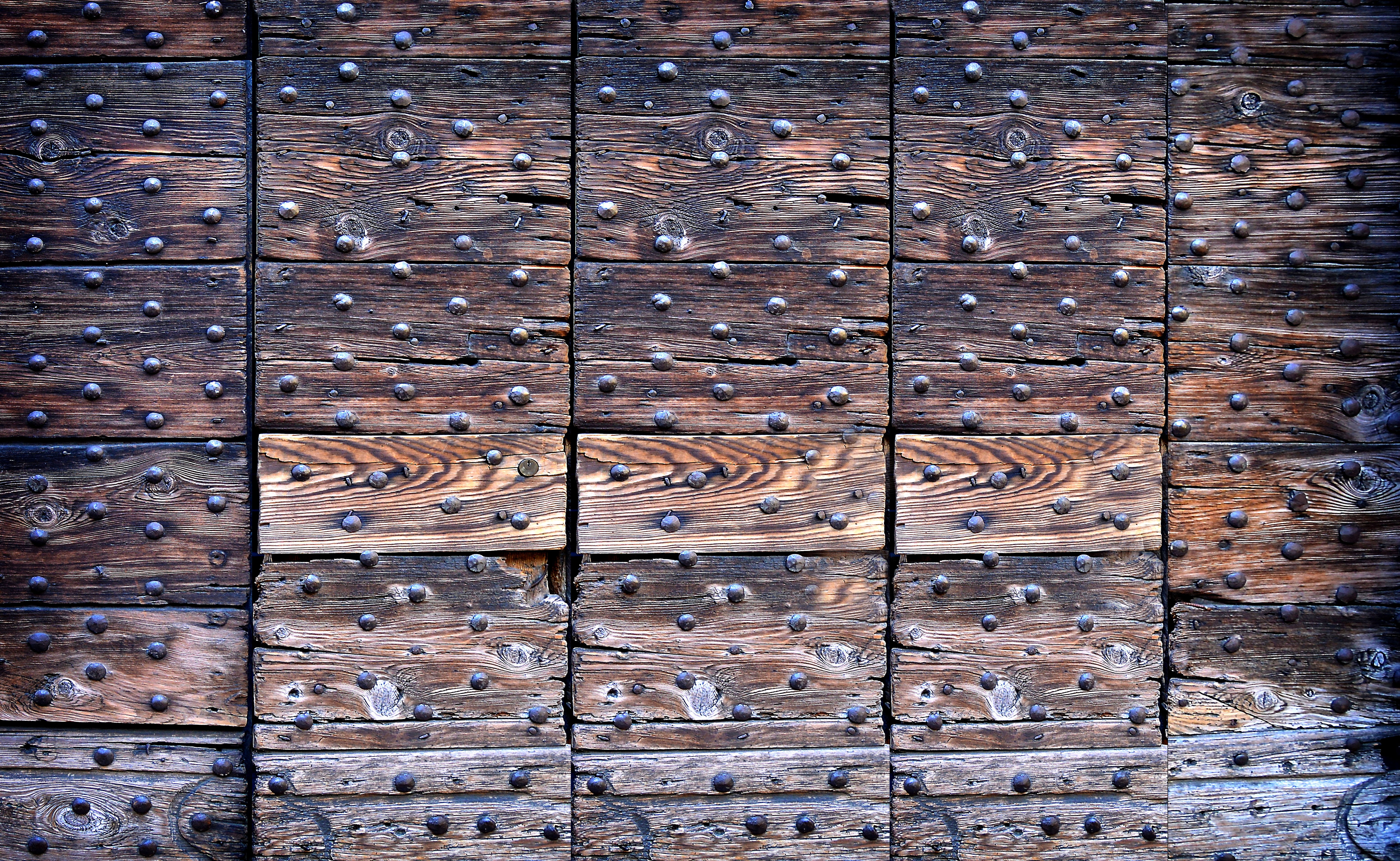 repetition, flooring, old, close-up, wood, plank, planks, nostalgia, historically, textured, brick, metal, in a row, entrance, rivet, outdoors, day, collection, HD Wallpaper