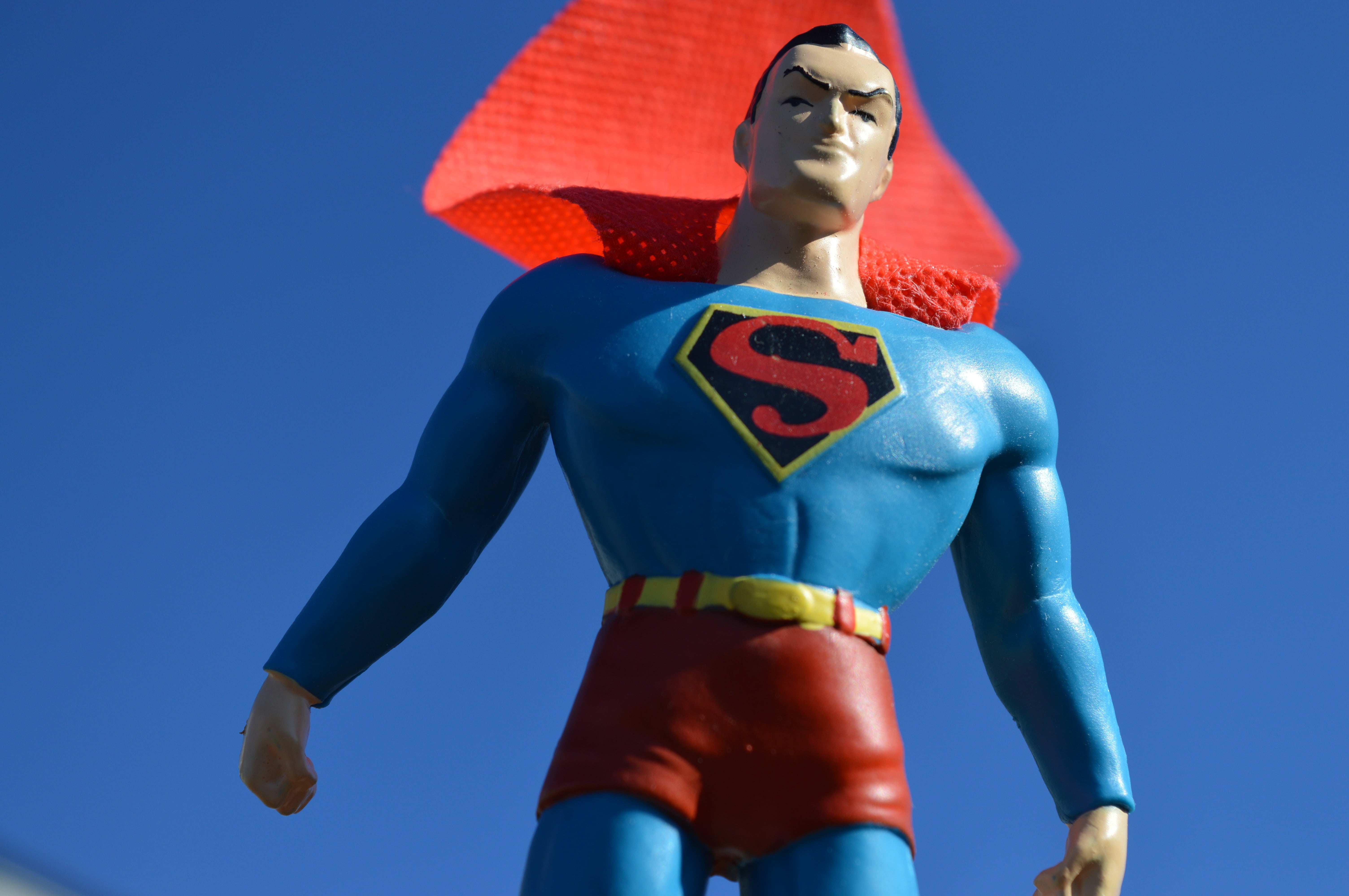 healthy lifestyle, super, superman, sunny, blue, competition, strength, front view, athlete, male likeness, low angle view, clothing, clear sky, people, HD Wallpaper