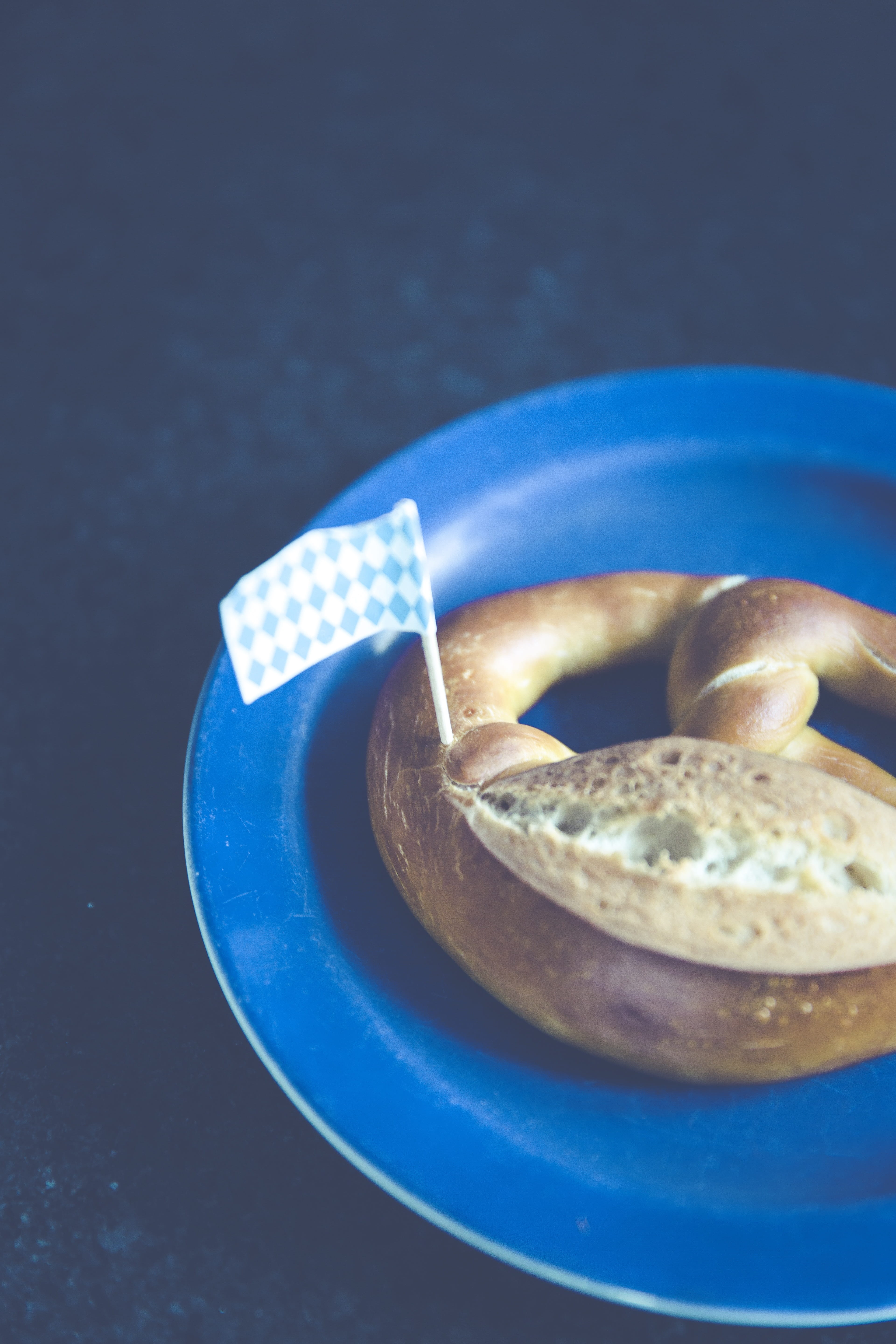 munich, table, breakfast, Breze, still life, temptation, bavaria, plate, blue, landmark, close-up, sweet, freshness, pastry, food and drink, snack, benefit from, Phone HD Wallpaper