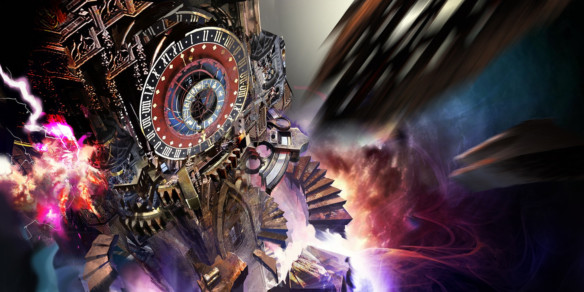 blurred motion, digital composite, clock, gears, crowd, celebration, architecture, outdoors, fi, multi colored, watch, real people, carnival, sci, day, HD Wallpaper