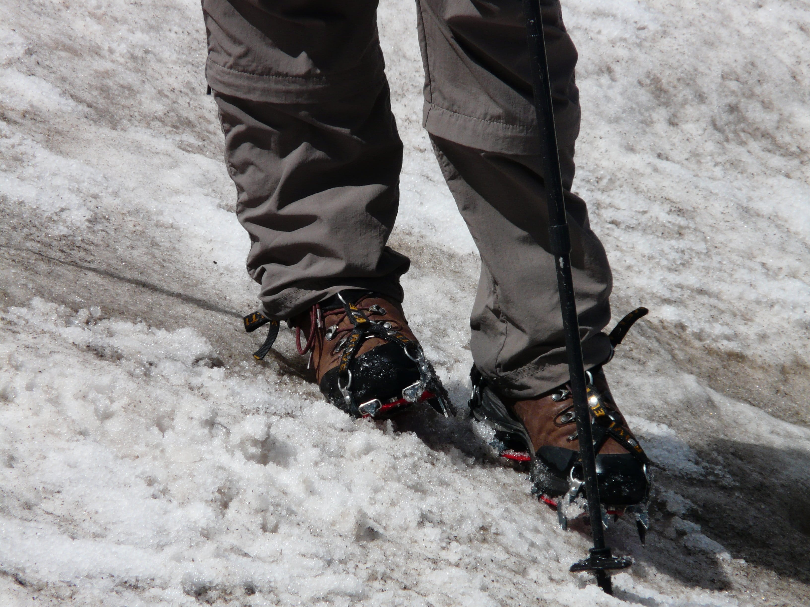 lace, crampon, shoe, day, hiking, security, lifestyles, real people, leisure activity, sport, body part, one person, winter, human body part, human leg, HD Wallpaper