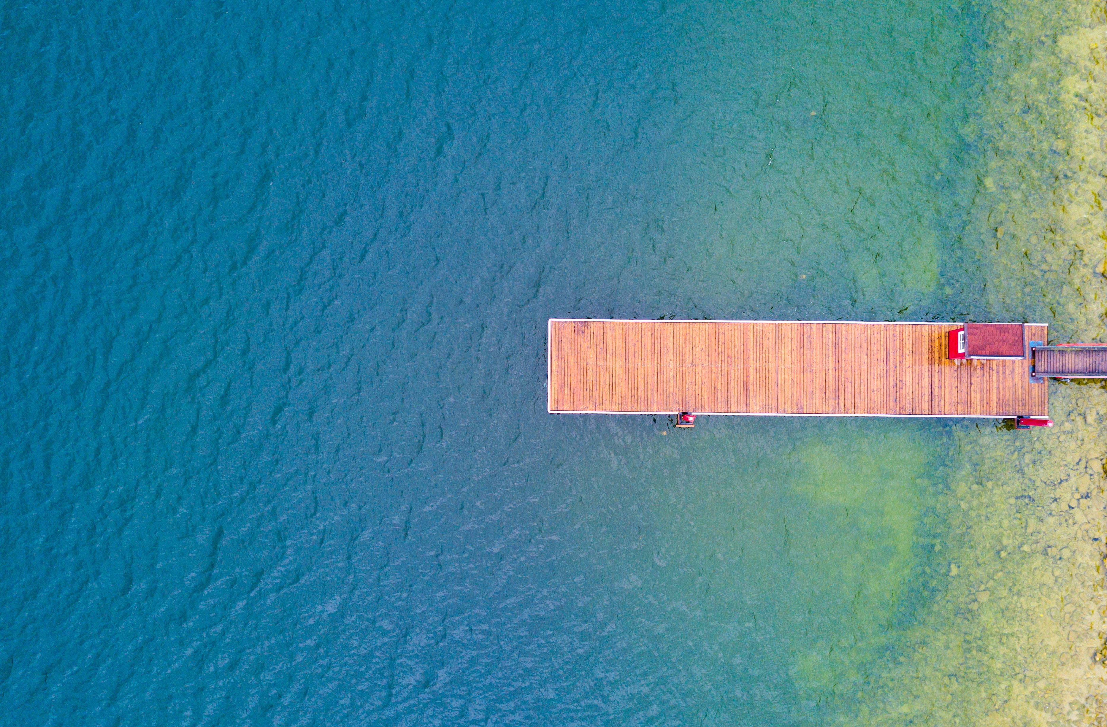 2K, drone photo, lake, blue, water, pier, HD Wallpaper